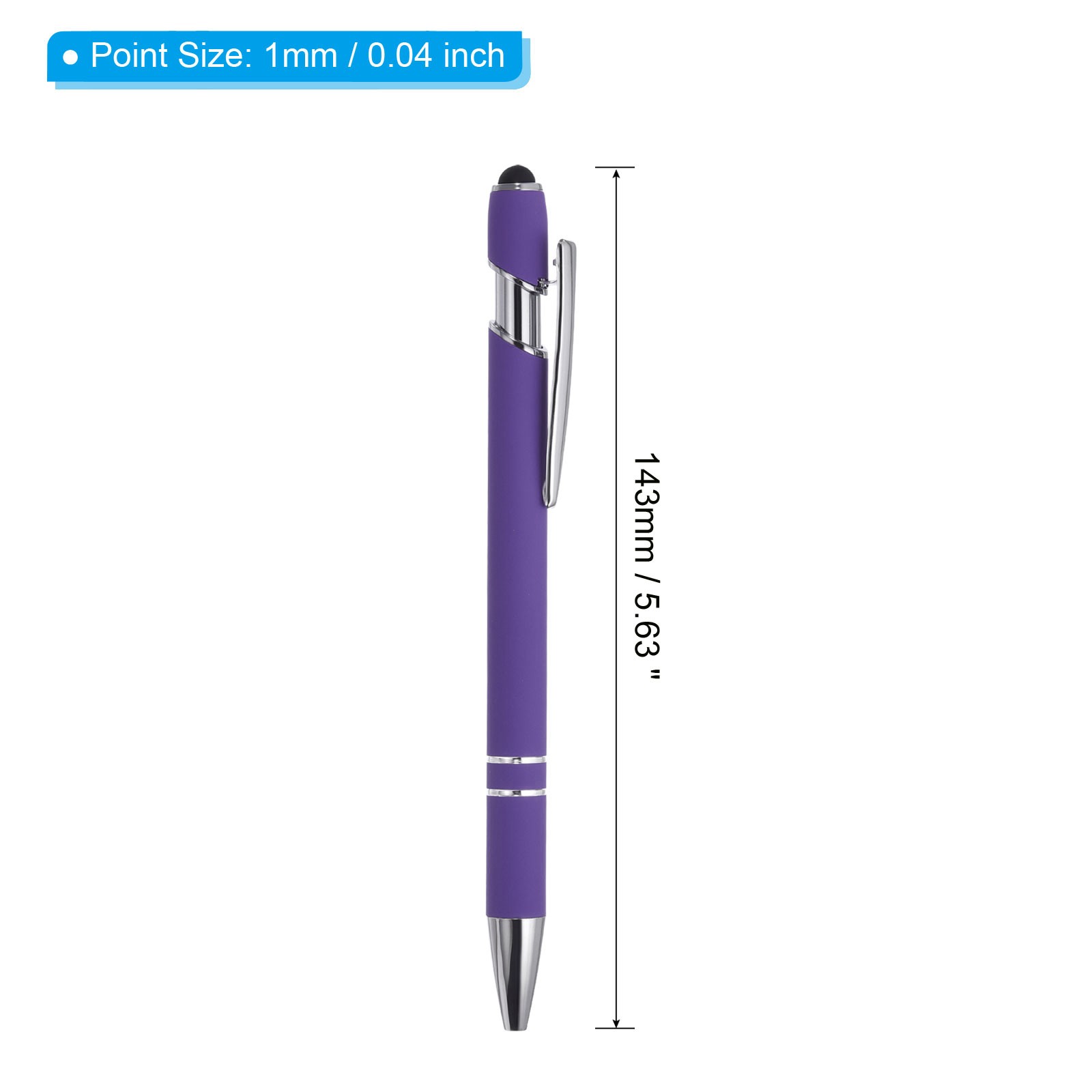 6 Pack Ballpoint Pen with Tips 2 in 1 Metal Pen Style 1 Purple