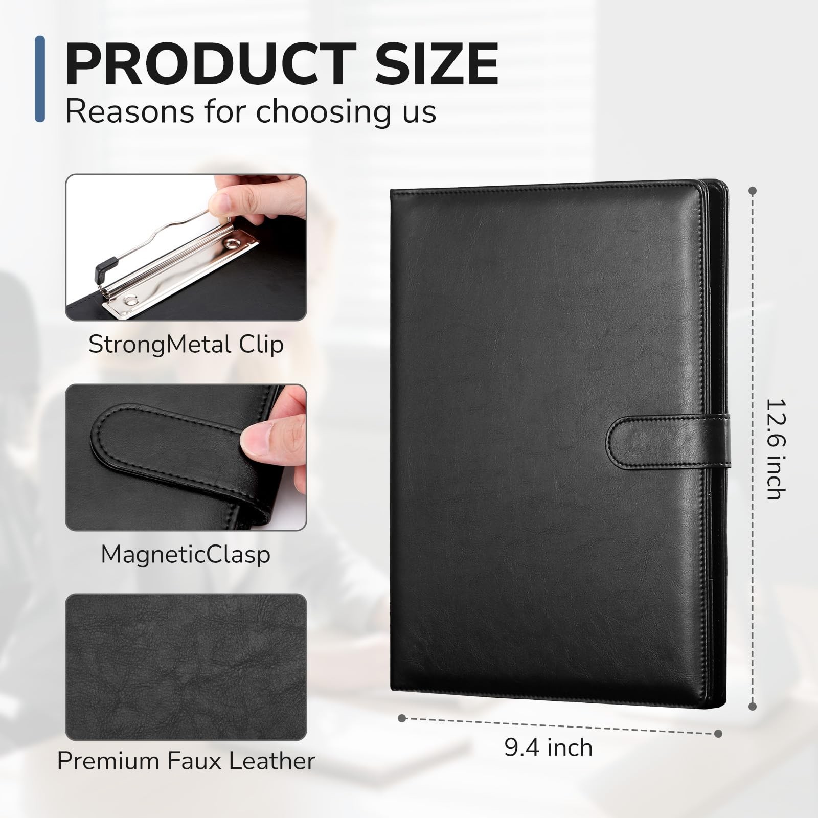 Professional Padfolio with Clipboard, Faux Leather Portfolio Folder Binder Legal