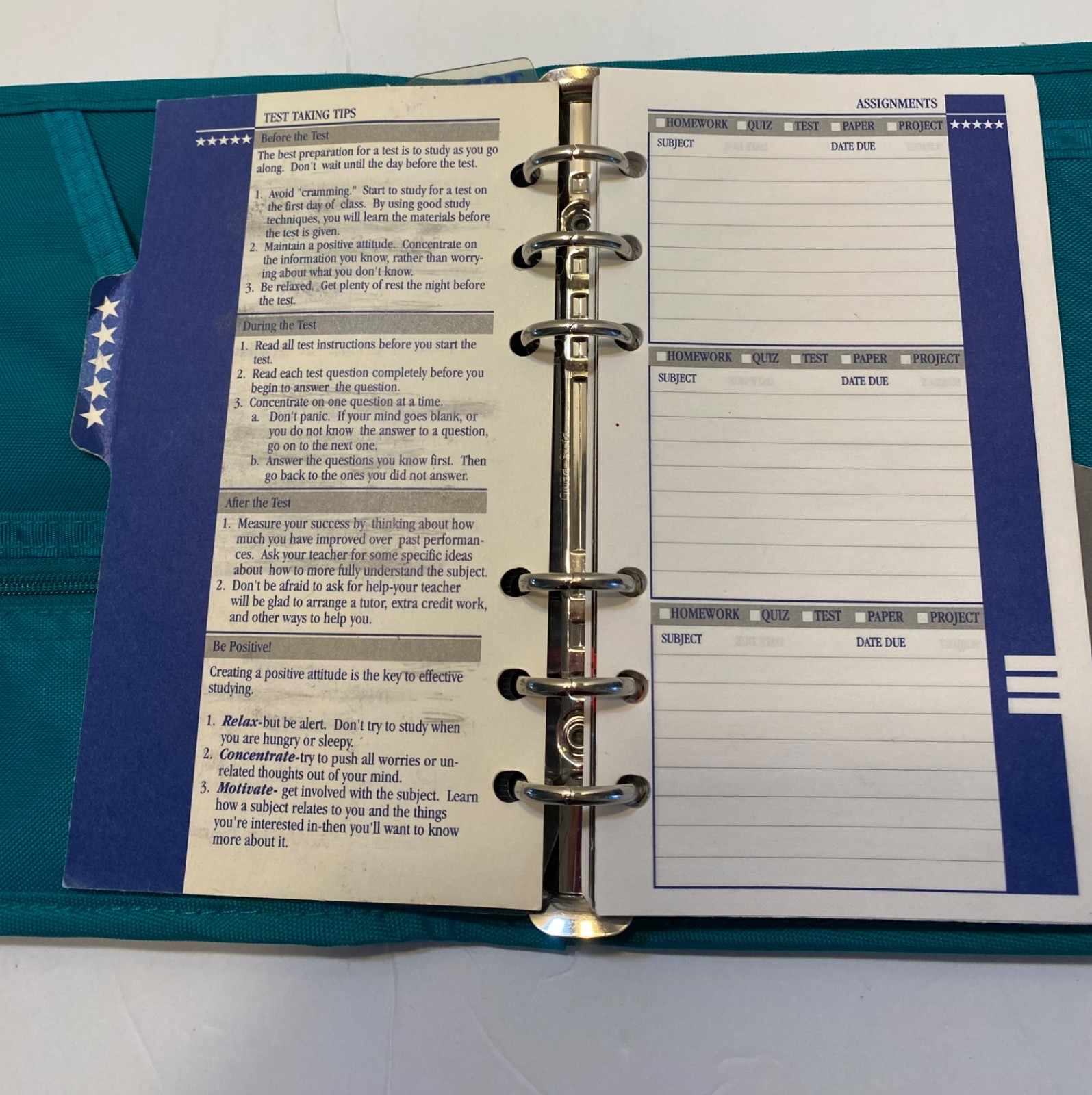 Five Star Planner Agenda Organizer Binder Teal Nylon 7” x 6” Vtg 90s