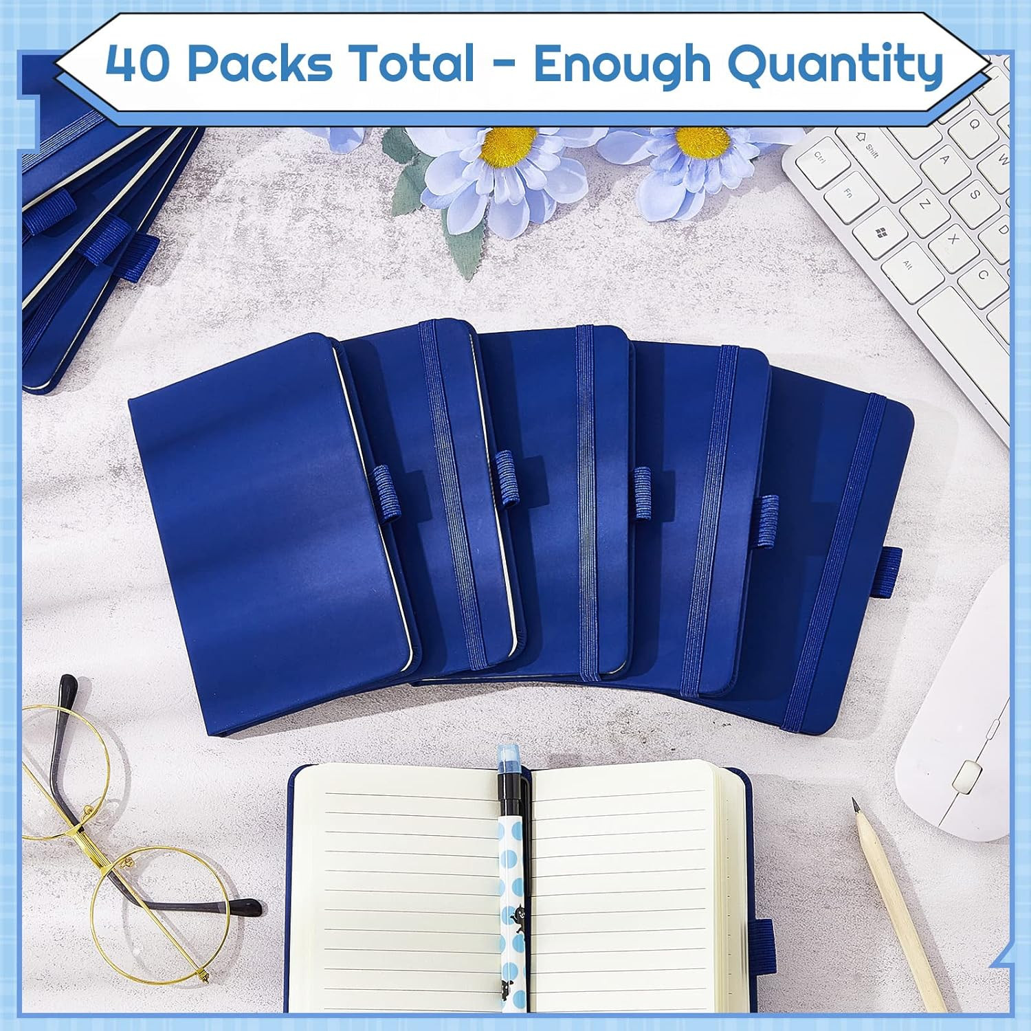 40 Pcs Small Notebooks A6 Pocket Journals 3.5X5.5 In Small Leather Notebook Blue
