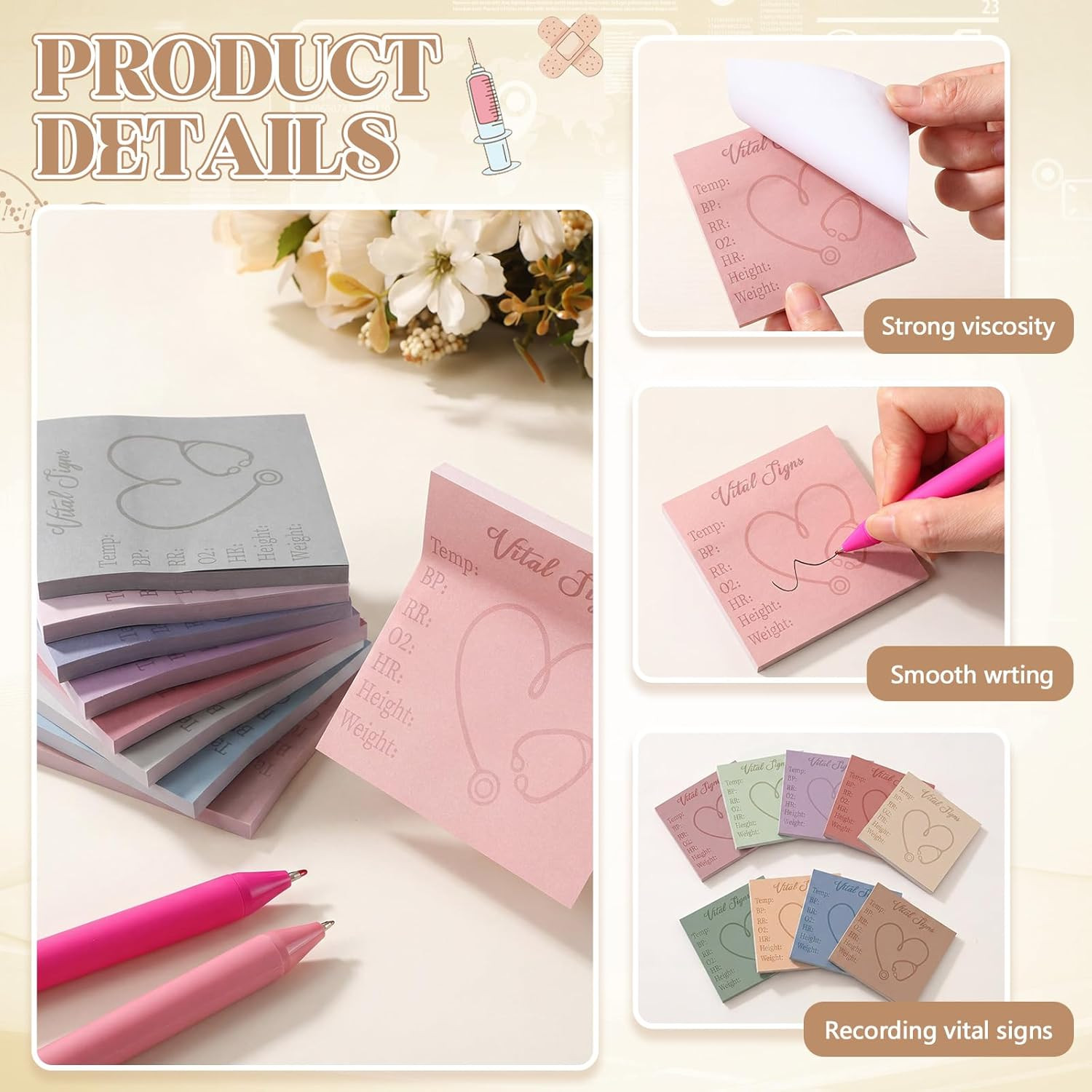 9 Pcs Vital Signs Sticky Notes Cute Self Stick Notepads Easy to Post Desk Suppli