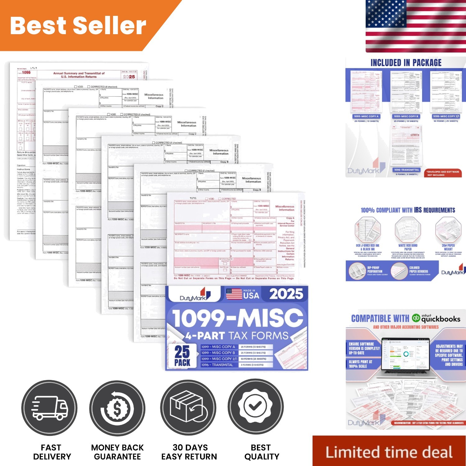 2025 1099 MISC Forms Kit for 25 Individuals – IRS Compliant and QuickBooks Ready