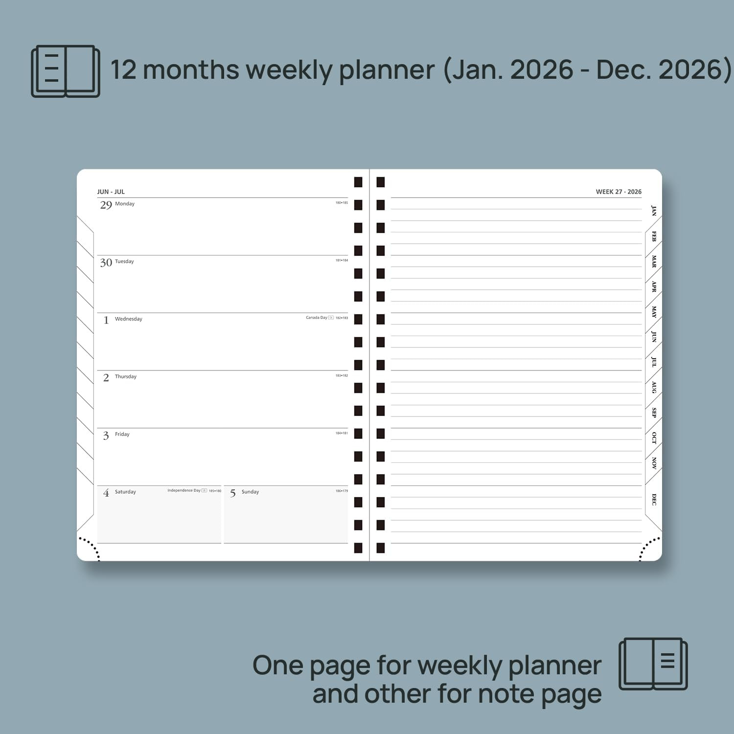 2026 Weekly Planner 8.5×6.5 Spiral Notebook Monthly Tabs 100GSM Lilac