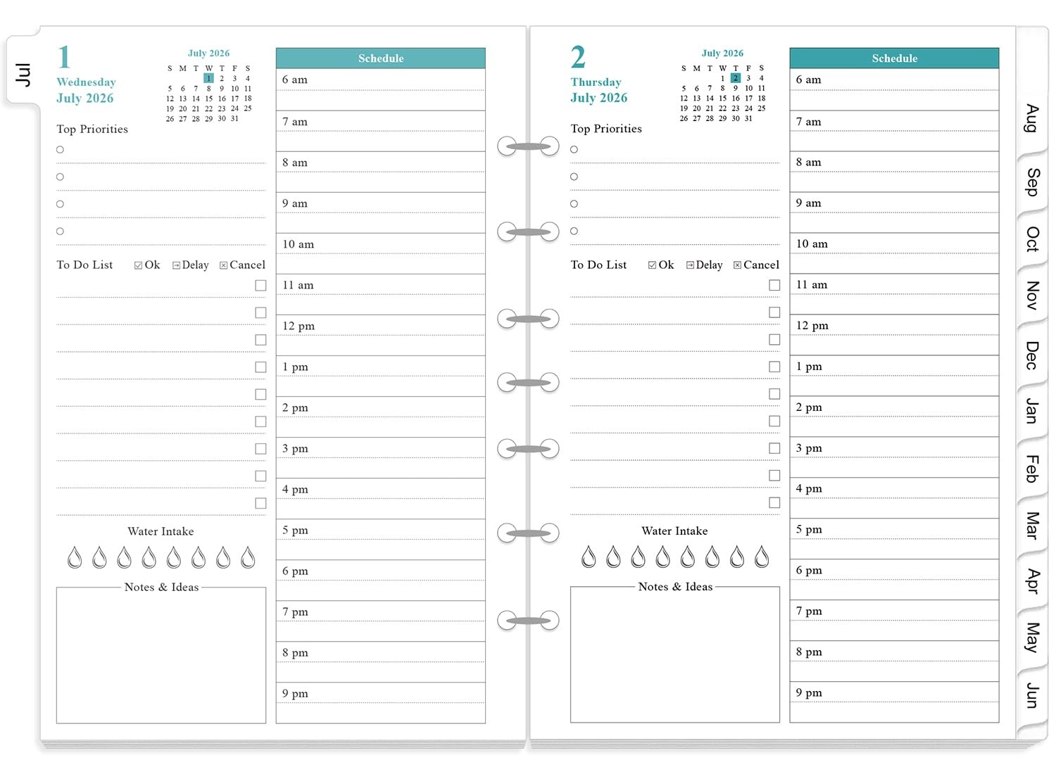 2026-2027 Planner Refills – One Page Per Day 5.8 inches X 8.3 inches, black