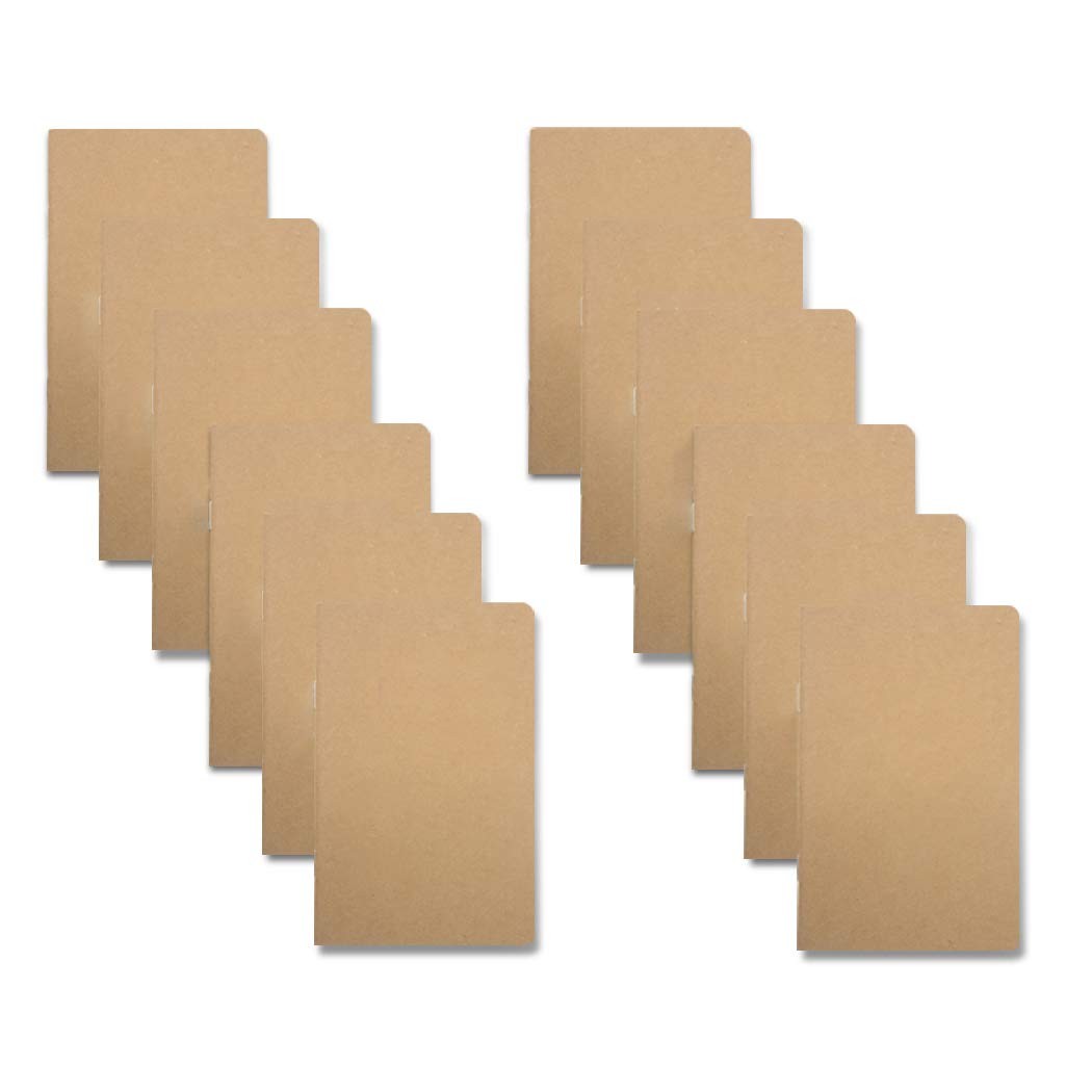 Yansanido 12 Pcs 5.5 Inch X 3.5 Inch Brown Cover Pocket Notebook 32 Sheets (64