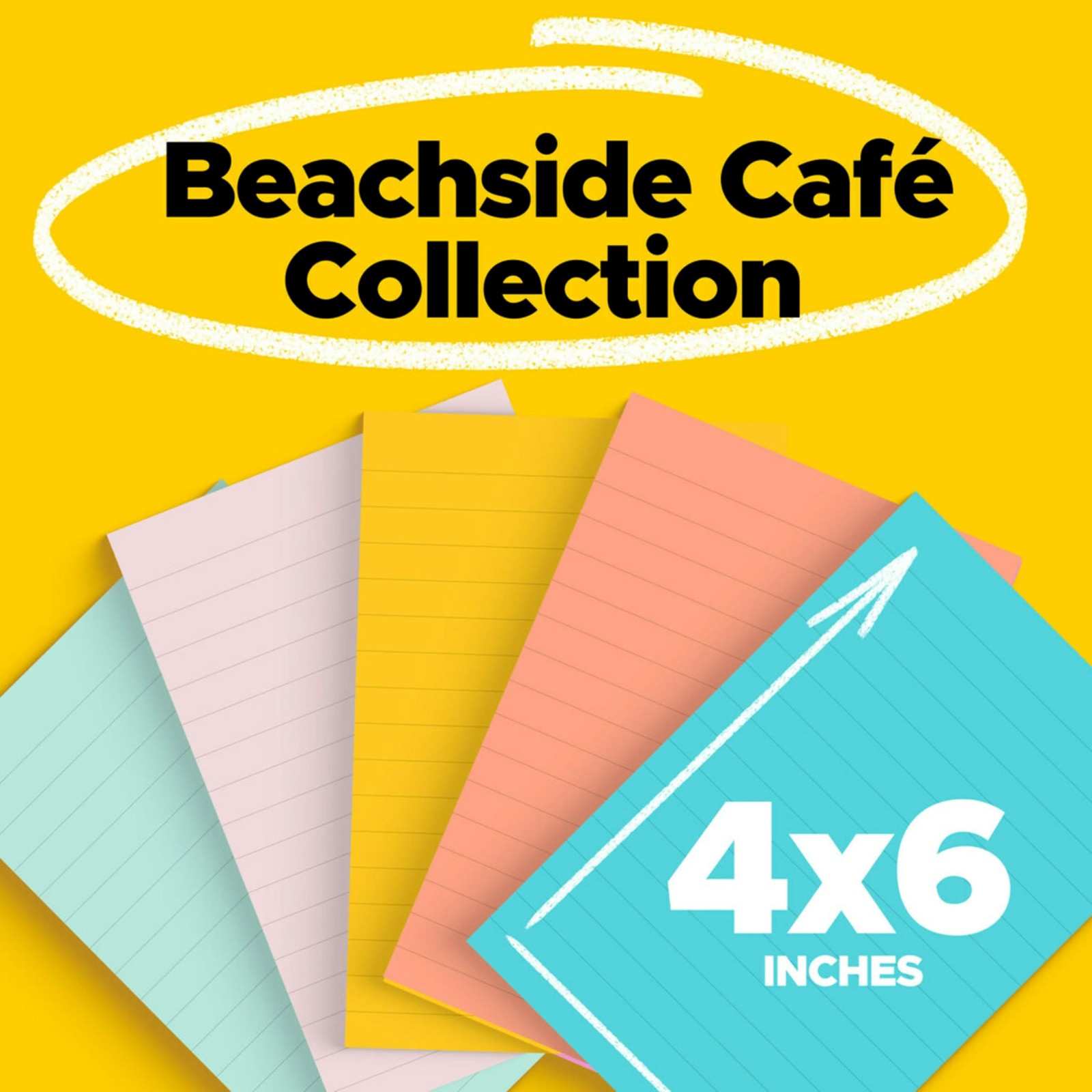 Post-it(R) Notes 4 in x 6 in,Marseille Collection, Lined 5 Pads/Pack, 100 Sheets