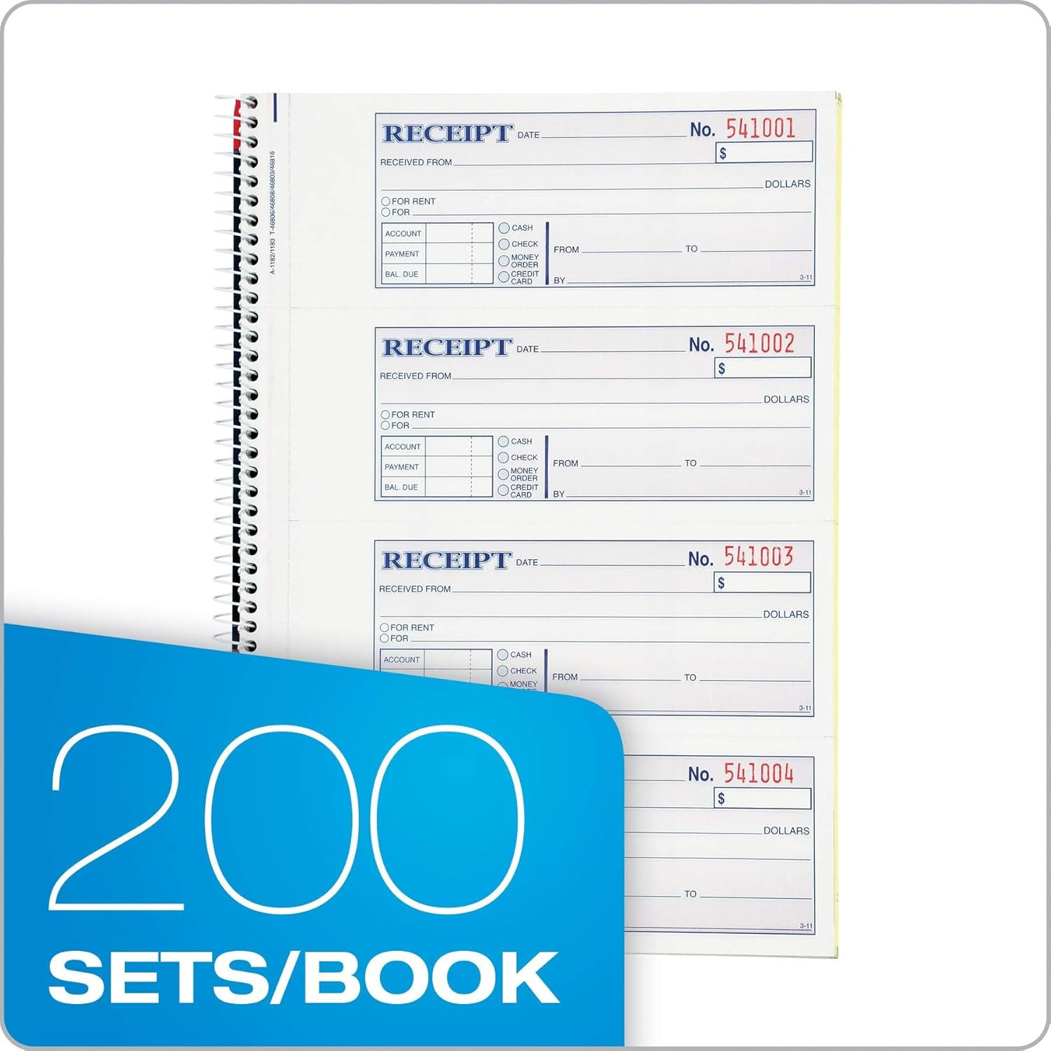 Money and Rent Receipt Book, 2-Part Carbonless, 7-5/8″ X 11″, Spiral Bound, 200