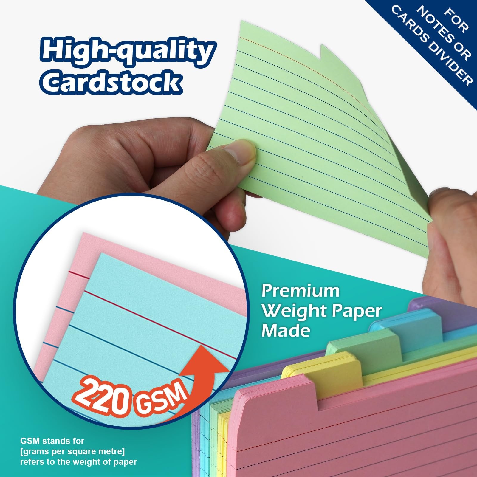 100 Pack Tabbed Index Cards 3×5 Lined Index Card Dividers with Tabs 3″ x 5″,