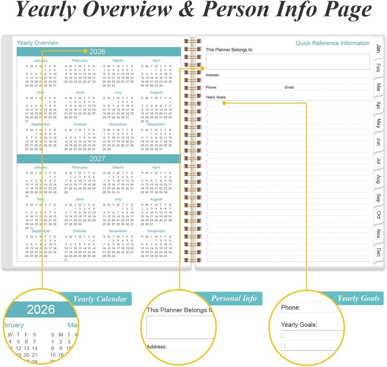 Professional 2026-2027 Calendar Planner with Inner Pocket & Laminated Tabs