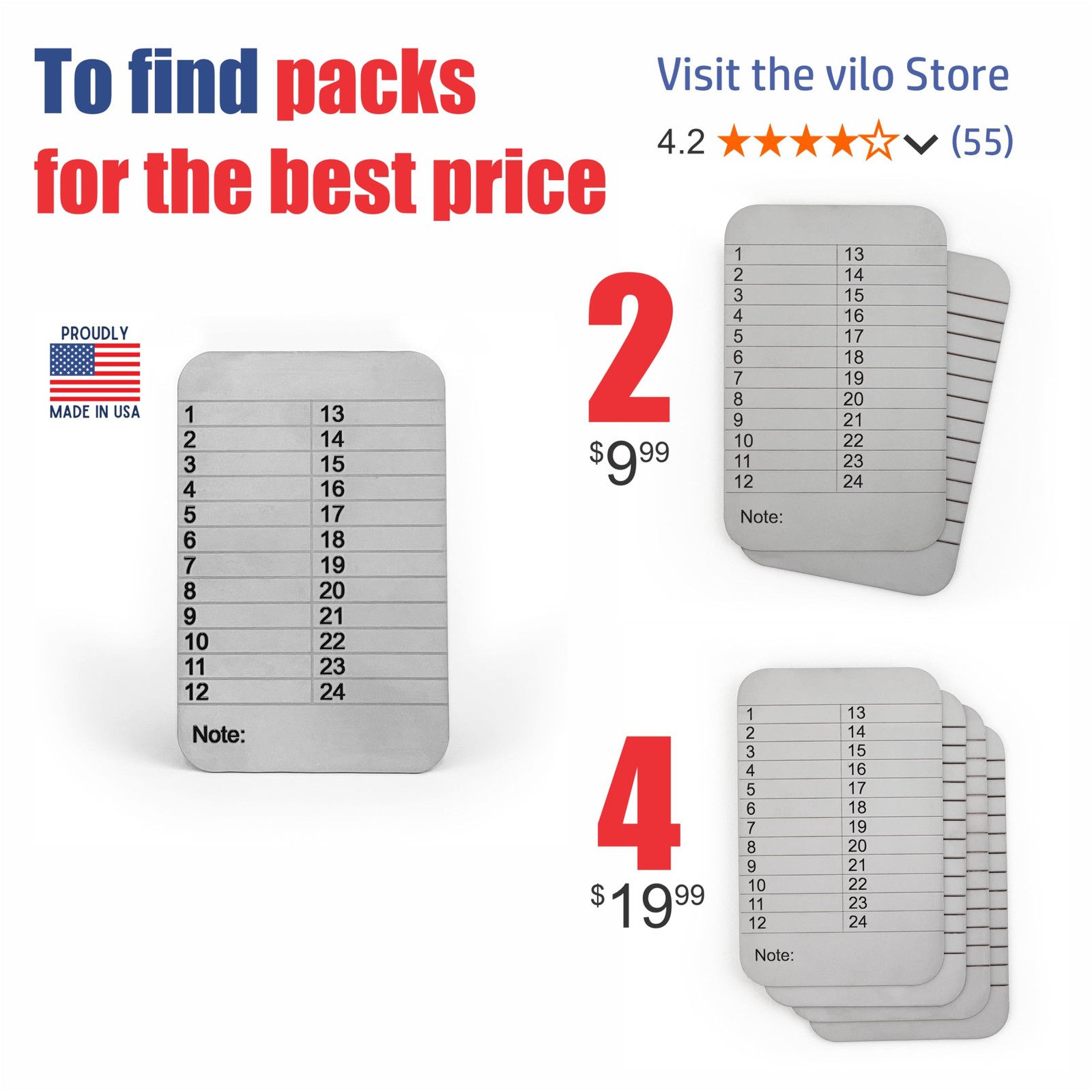 Vilo Cryptocurrency Steel Wallet, 24 seed phrase Sandblasting stainless steel