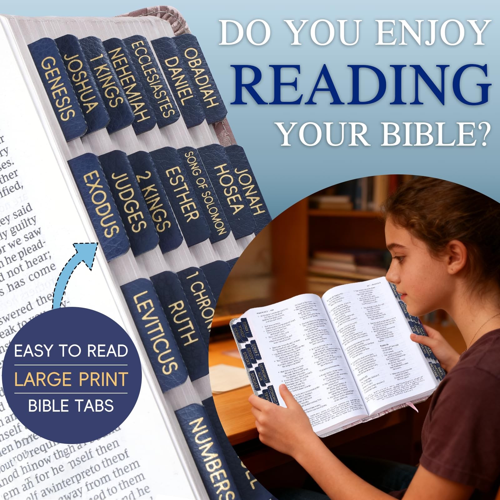 Leather Blue Bible Tabs Laminated Large Print Gold Foil Bible Tabs for Men W