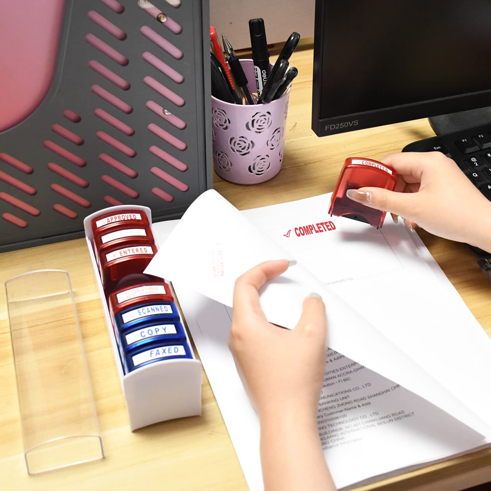 8 PCS Self-Inking Rubber Stamp Set for Office Stamps Business Stamp Message A…