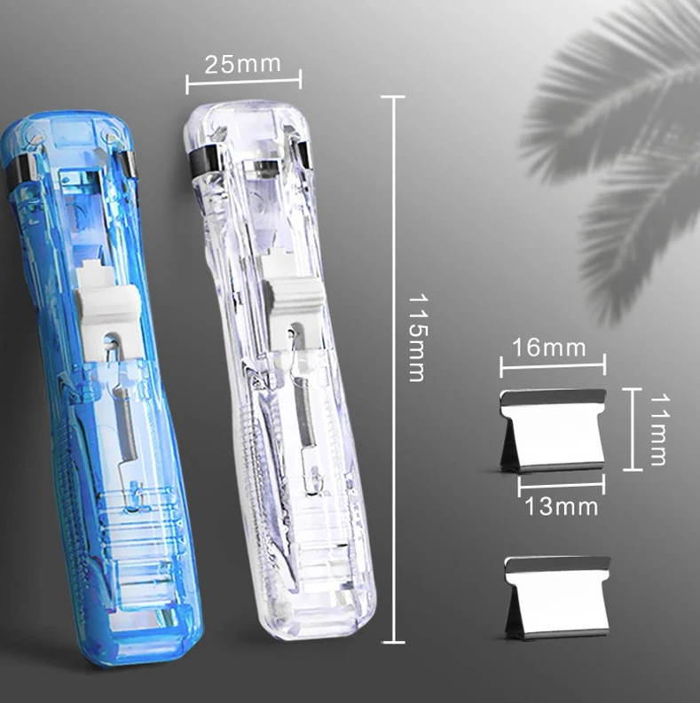 1pc Mini Traceless Push Stapler Reusable Paper Clamp School Office Tool – NEW