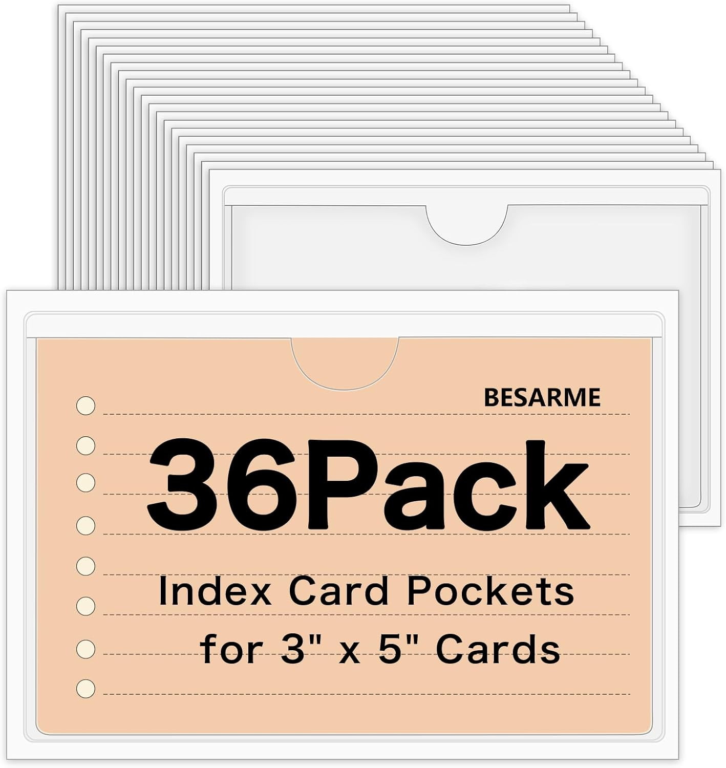 36 Pack 3″ X 5″ Index Card Holder Adhesive Plastic Label Holders Clear Tote Bag