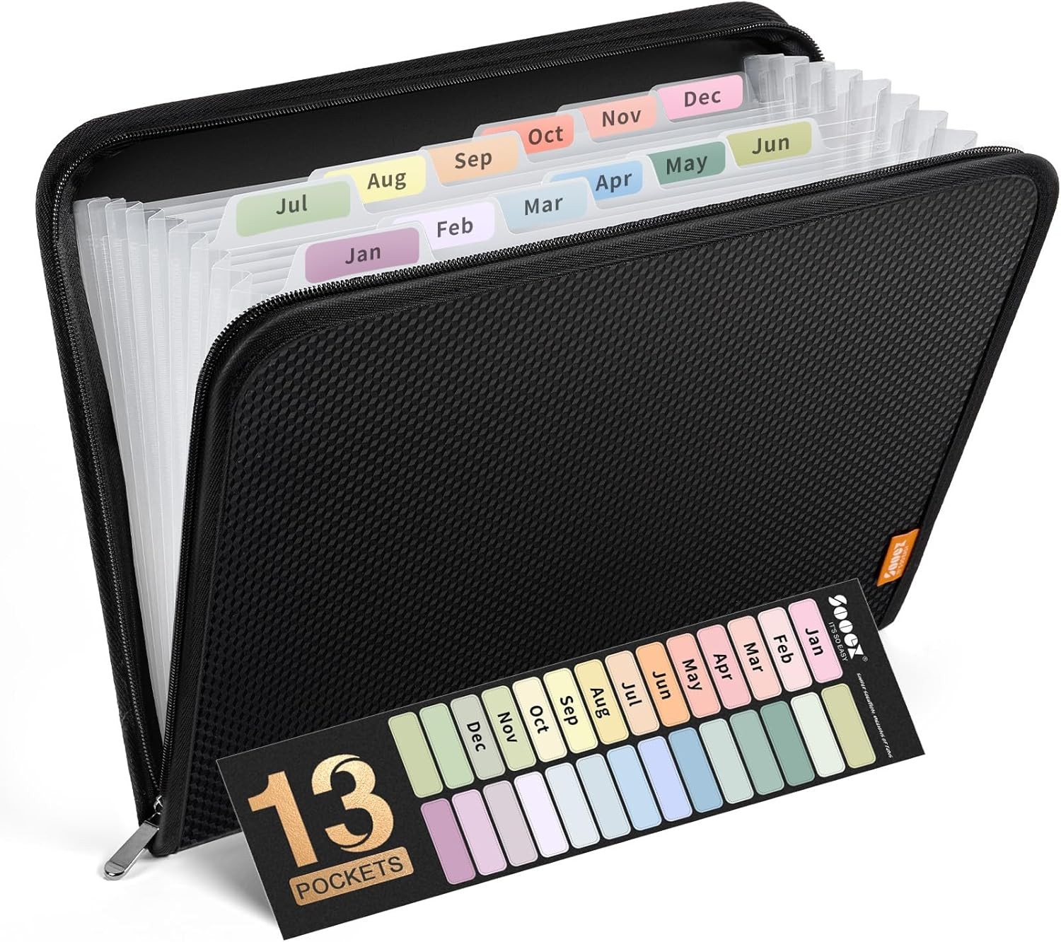Sooez 13 Pocket Accordion File Organizer, Zipper Expanding File Folder Organizer