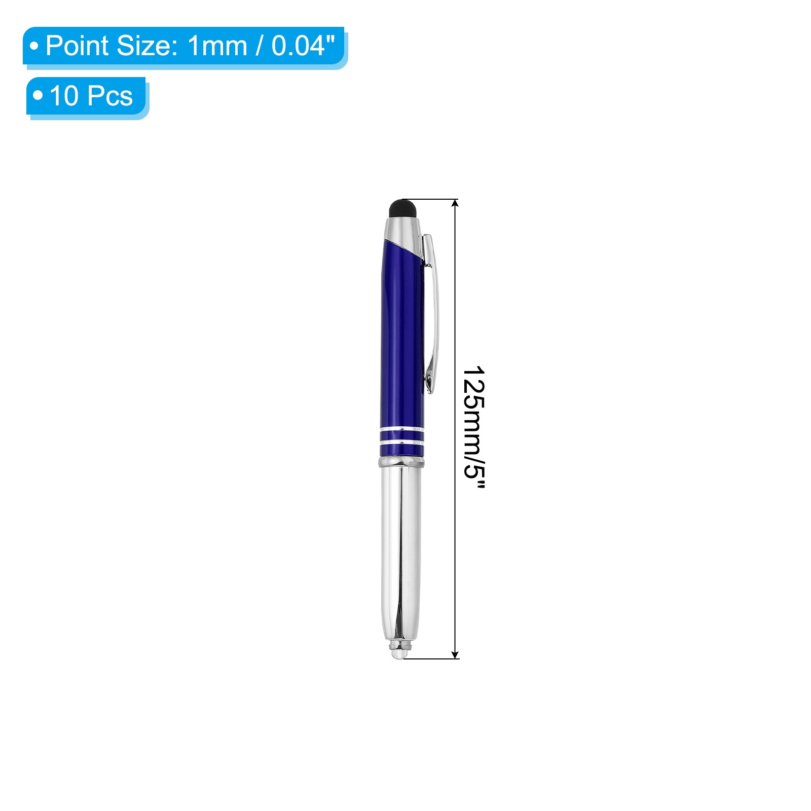 10 Pack Ballpoint Pen with Tip and LED Flashlight 3 in 1 Metal Pen Blue