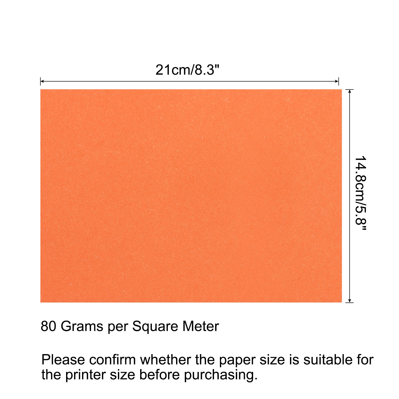 Colored Copy Paper 8.3×5.8 Inch 80gsm Orange 100 Sheets
