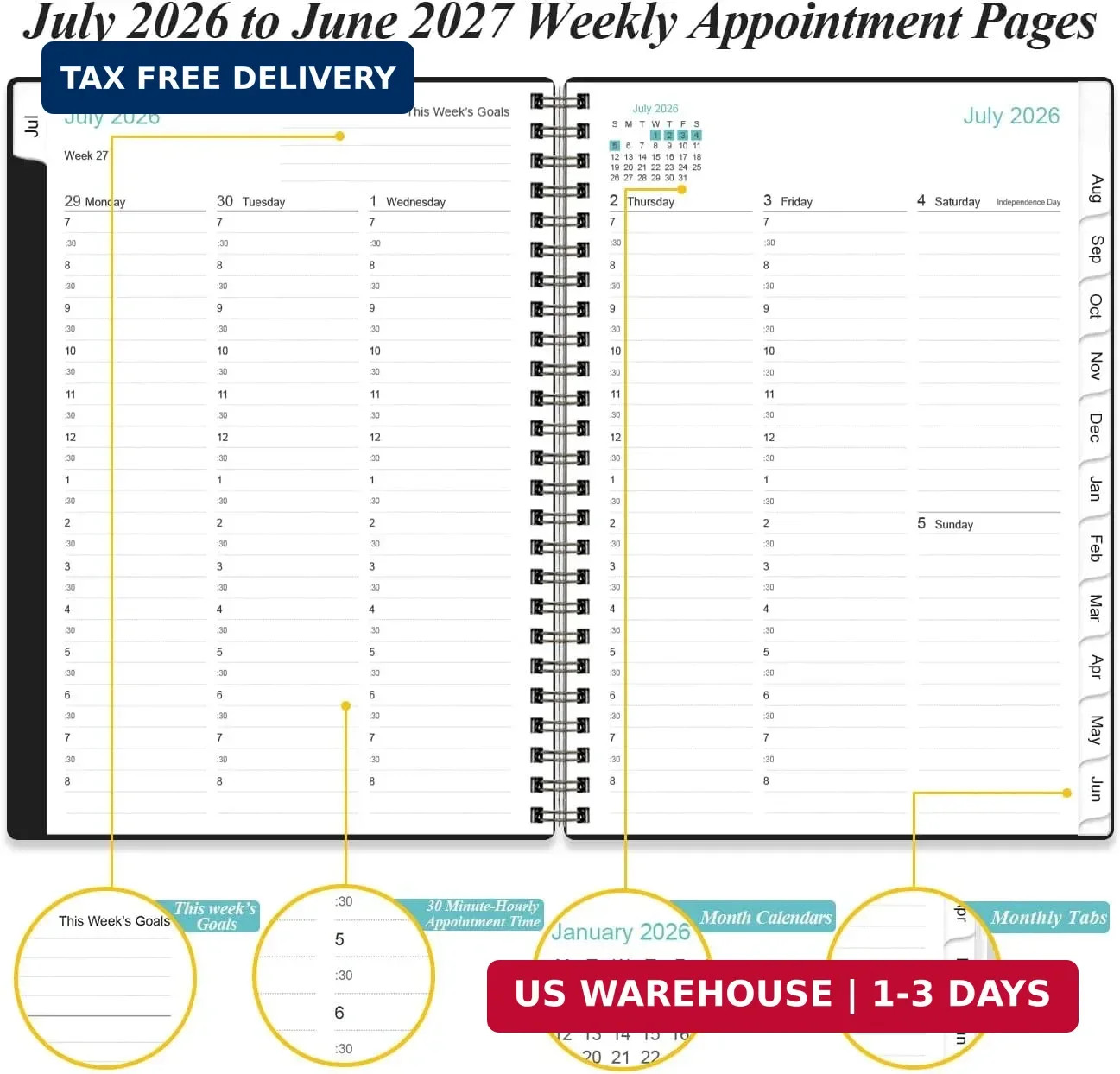 2026-2027 Appointment Book & Planner – 2026-2027 Daily Hourly Planner from July