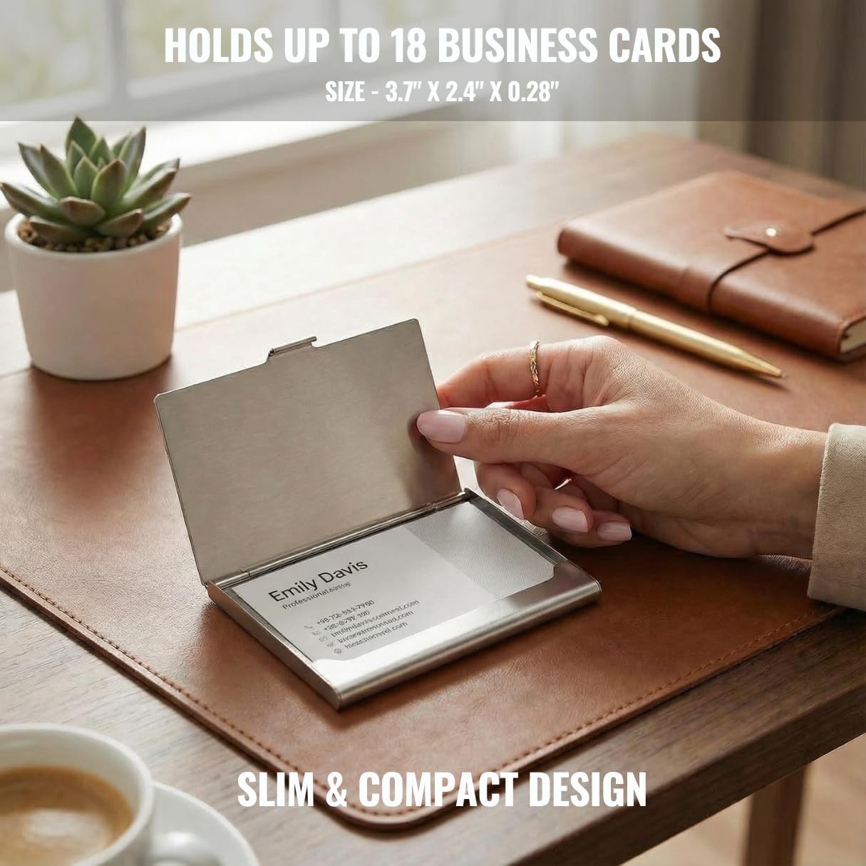 Business Card Holder, for Men and Women, Slim Minimalist Design Case, Stainless