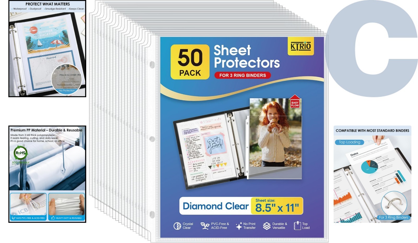 Top Loading Clear Document Protectors – 50 Pack for Office & Home Organization