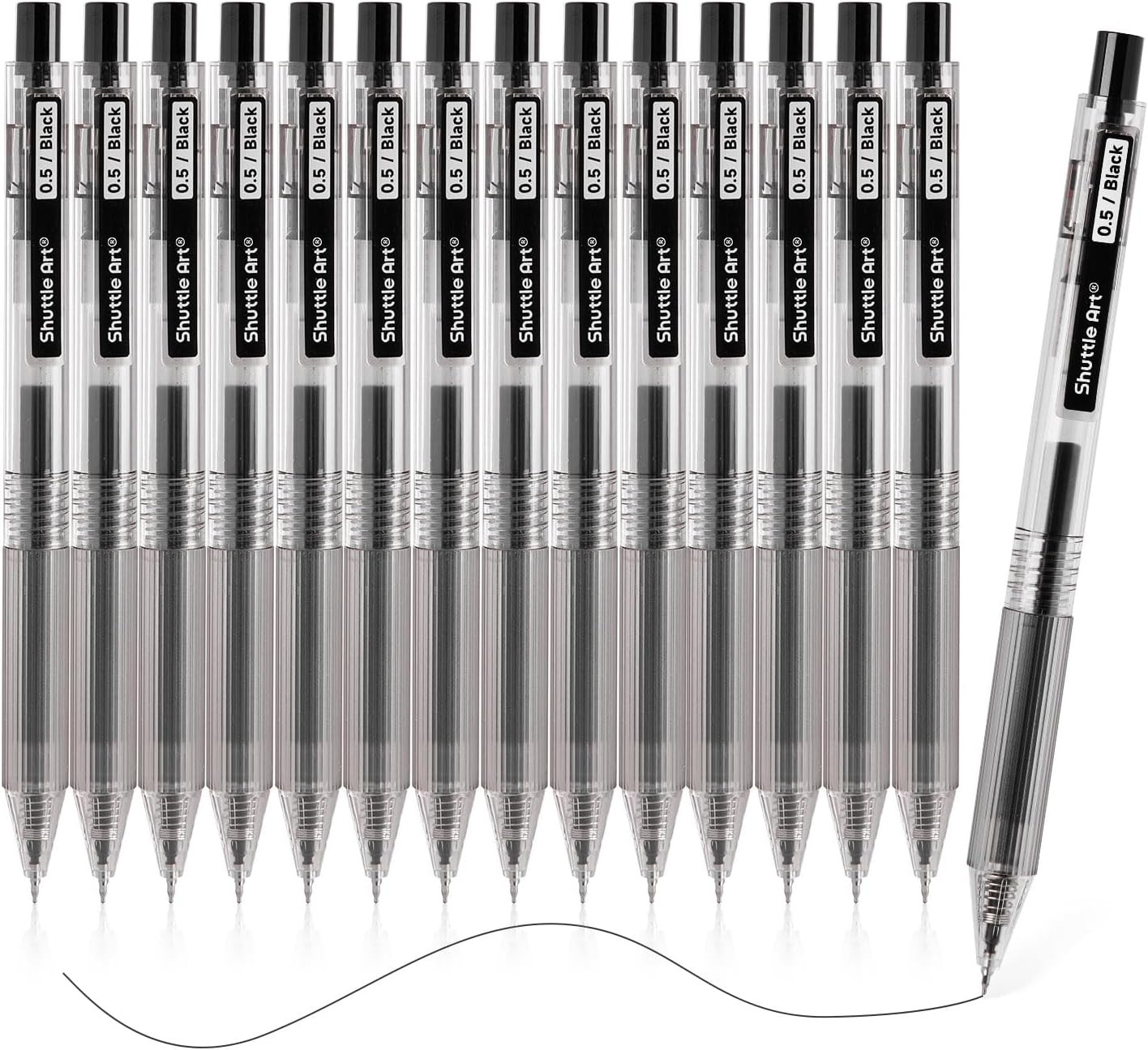 Black Gel Pens, Ink Glide Series 15 Pack Retractable 0.5mm Fine Point Rollerball