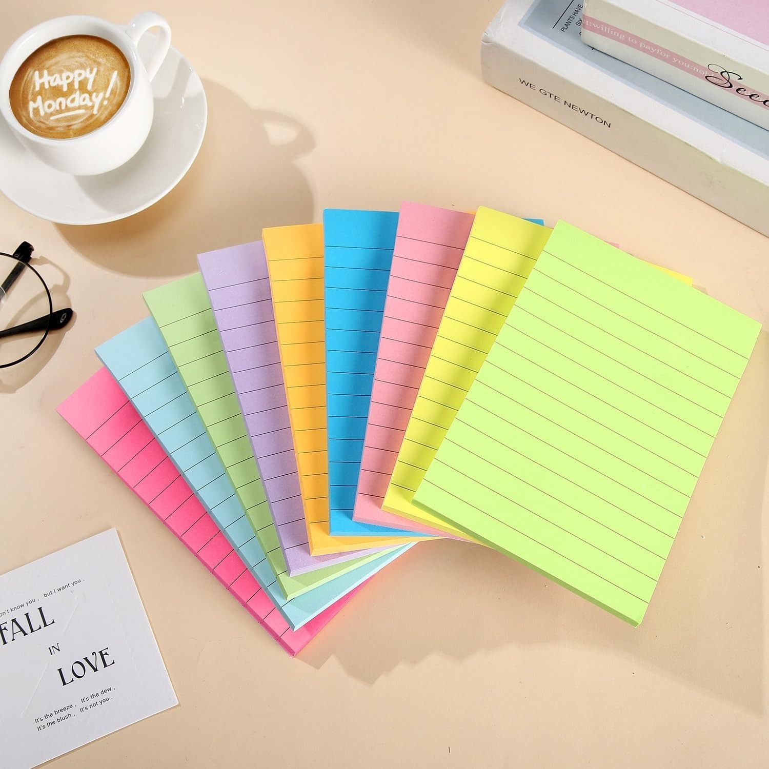 9 Pack Lined Sticky Notes 4″x6″ Bright Colors Self-Stick Note Pads with Lines…