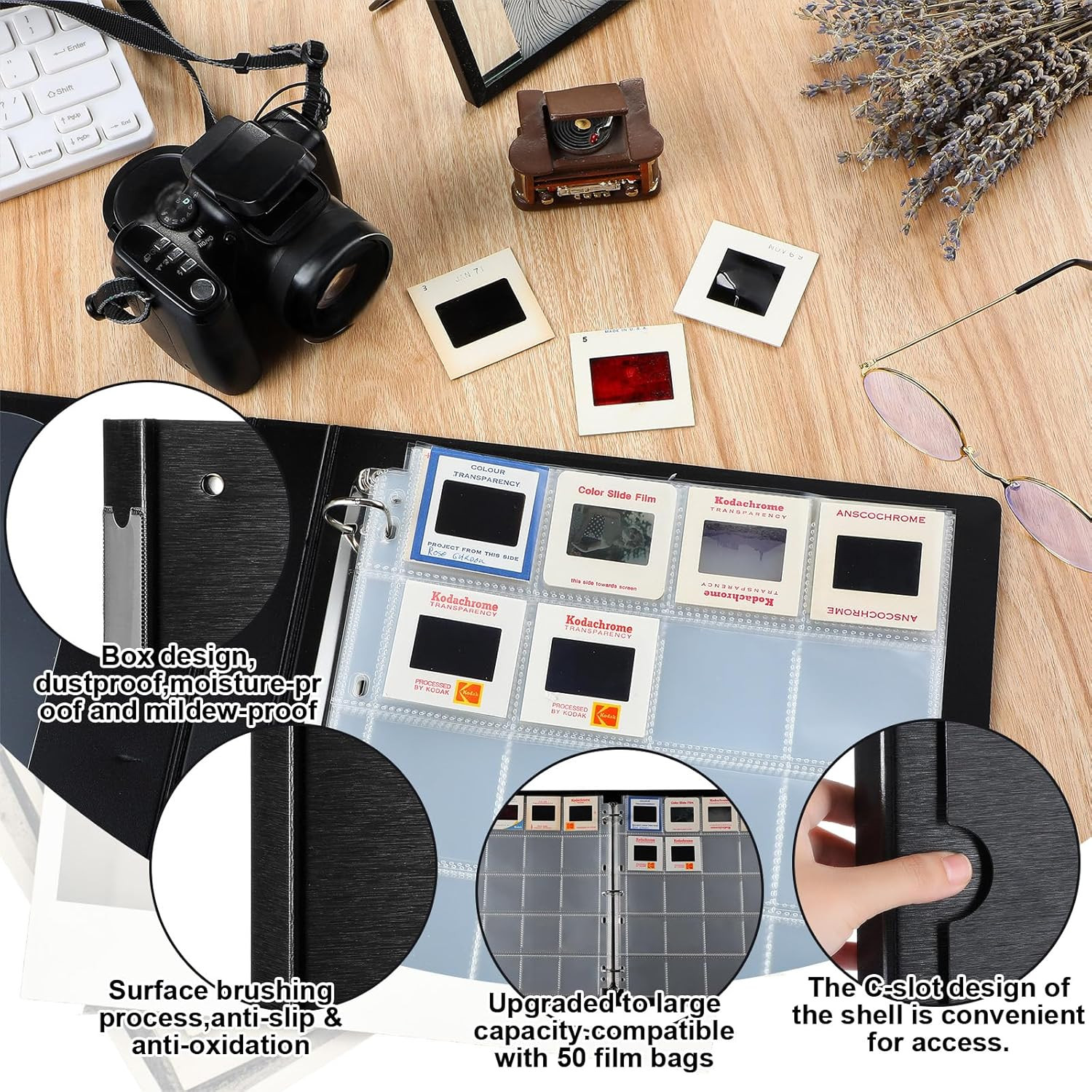 Protective Photo Slide Storage Box Set – 50 Pages Acid Free Protector 3 Ring Poc