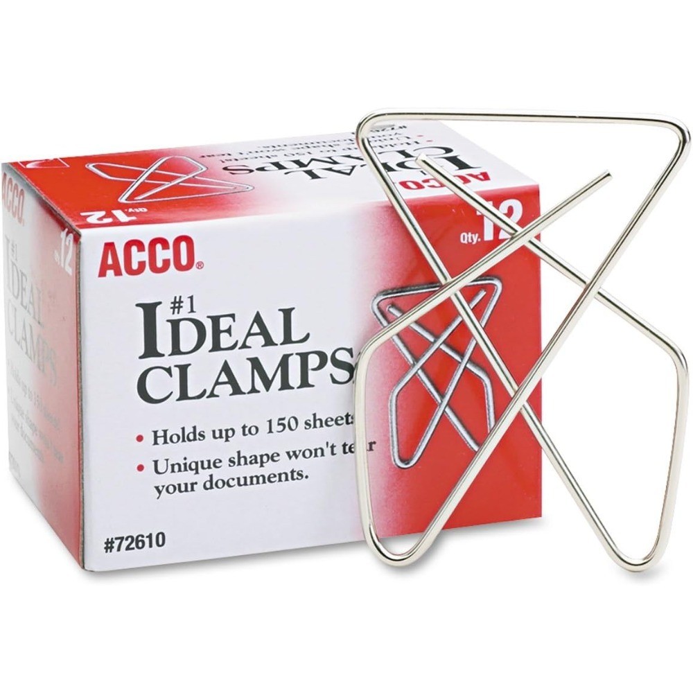 Large Butterfly Clamps, Smooth Finish Paper Clips, No.1 Size, 12-Pack Box