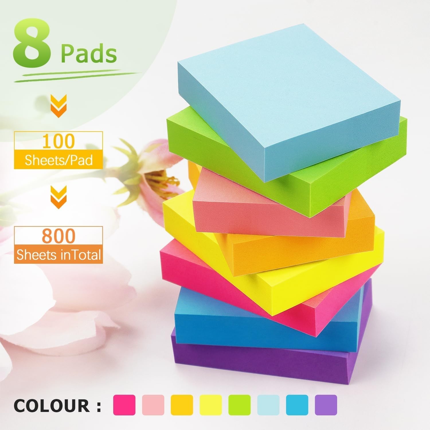 Colorful Self-Stick Sticky Notes – 1.5×2 inches, Eco-Friendly 800 Sheets