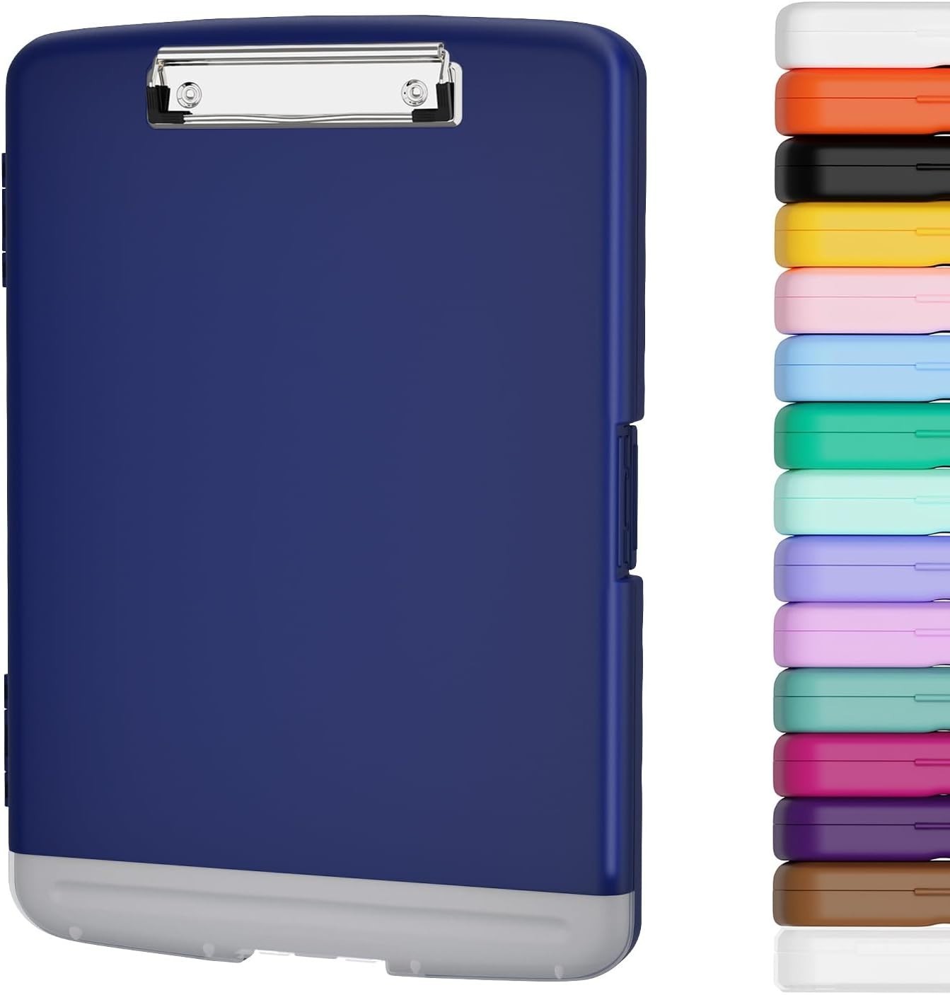 Navy Blue Clipboard with Storage Box, Heavy Duty Plastic