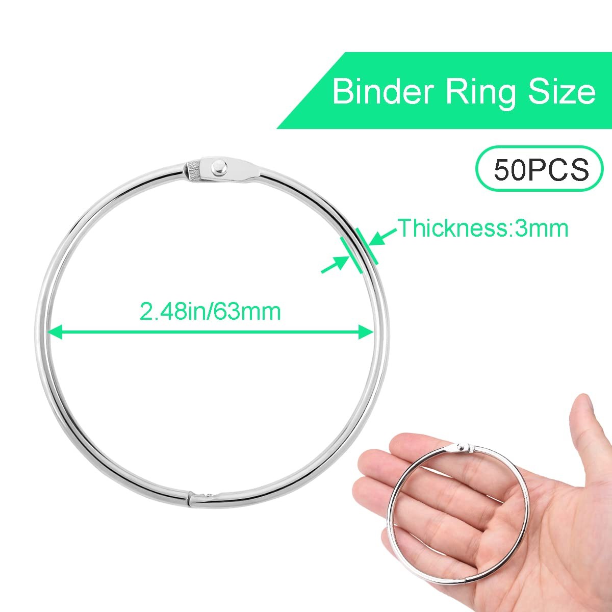 50 Pack Binder Rings, 2-1/2-Inch Metal Book Ring Holder for Loose Leaf, Index…