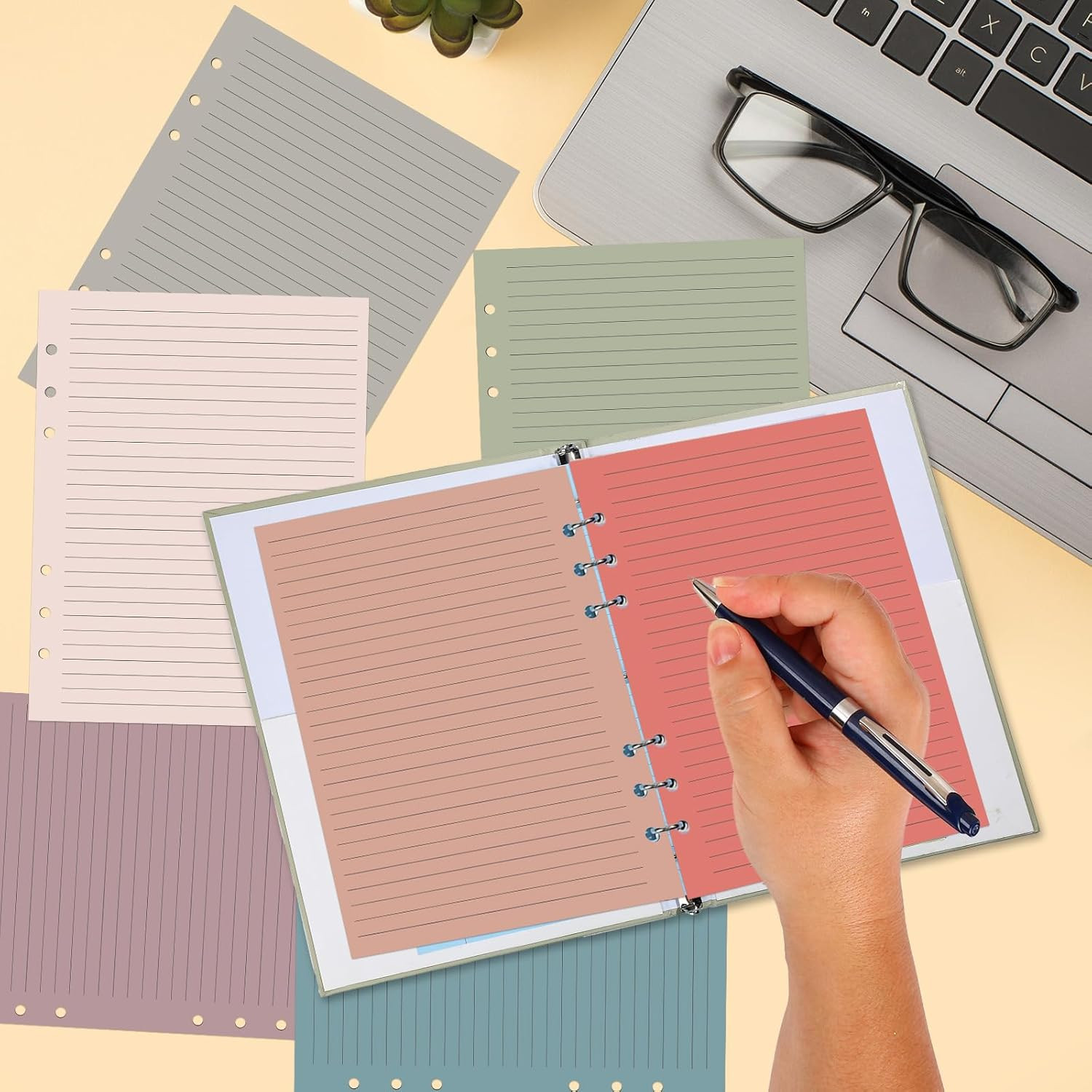 100 Sheets A5 6-Hole Loose Leaf Papers 5.5″ X 8.5″ Lined Refills Paper Binder In