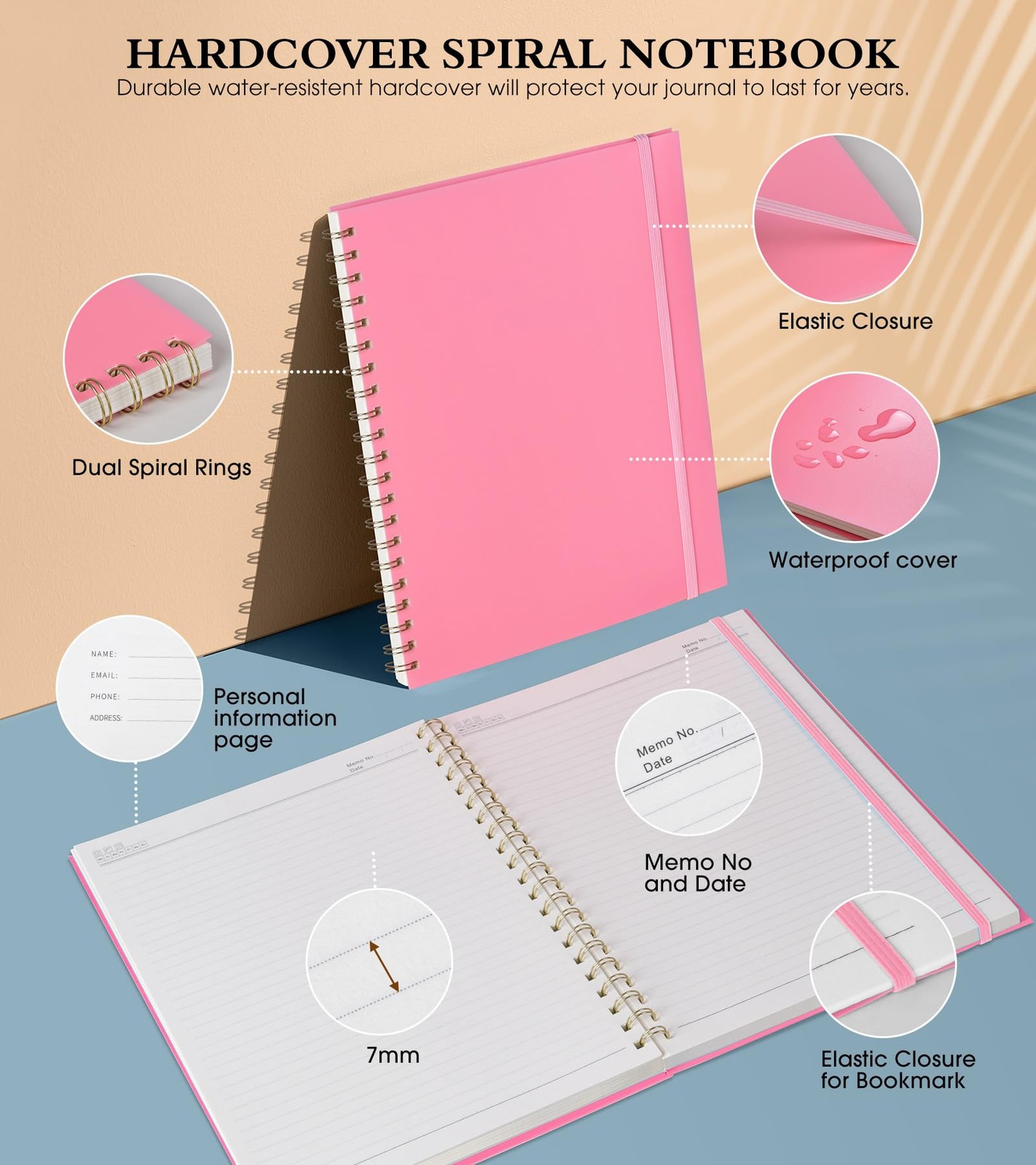 Spiral Notebook Journal 8.5” x 11”, A4 Large Pink Notebooks for Men, College …