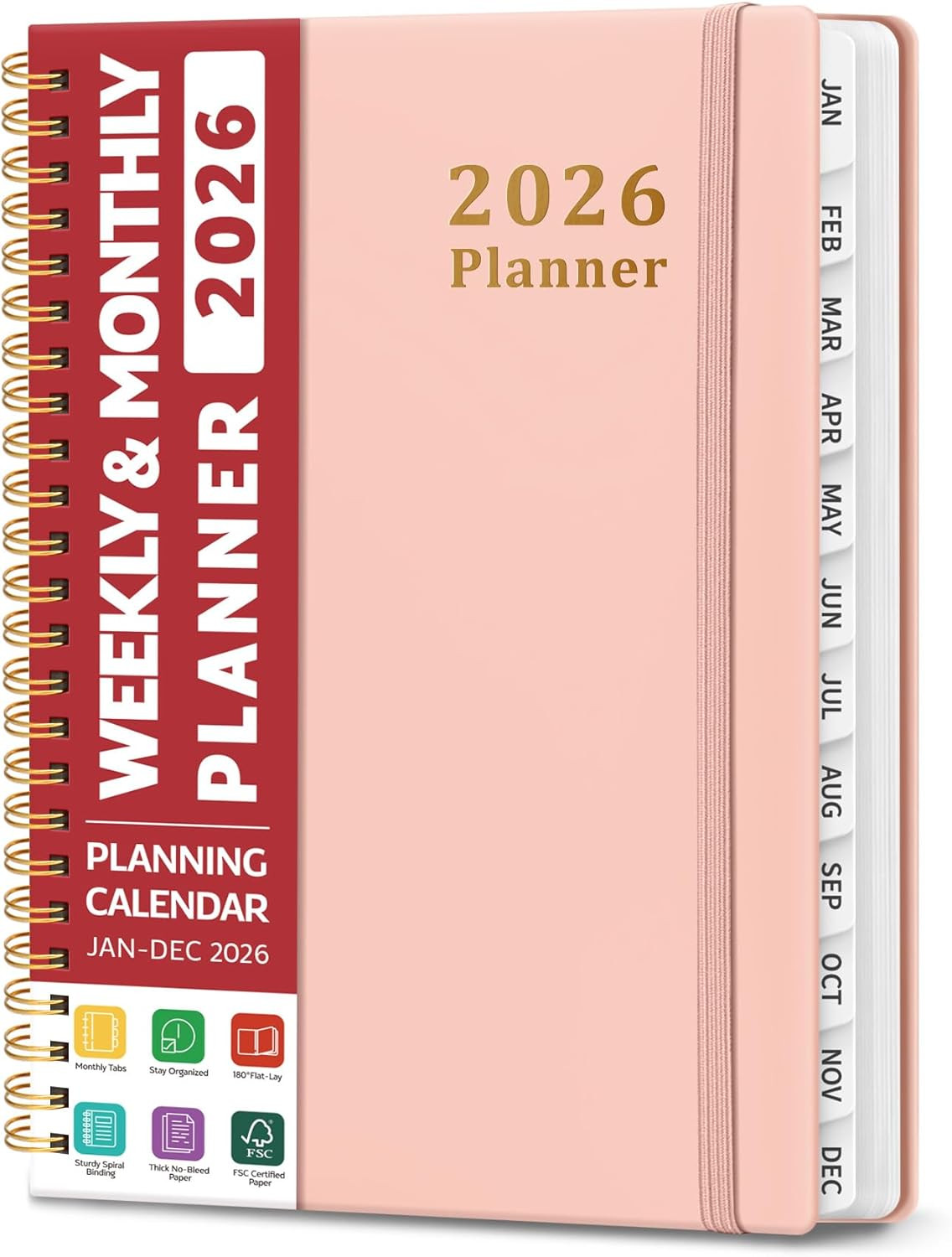 2026 Weekly and Monthly Calendar Planner, A5 (6.3″ X 8.5″), Pink