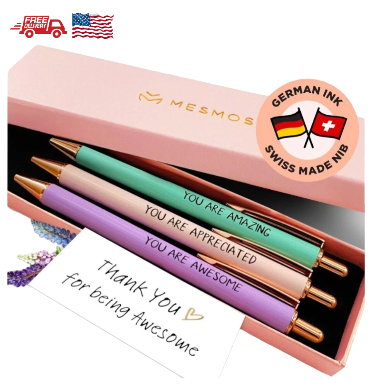 MESMOS 3PC FANCY PEN SET FOR WOMEN, THANK YOU GIFTS FOR WOMEN, TEACHER PENS
