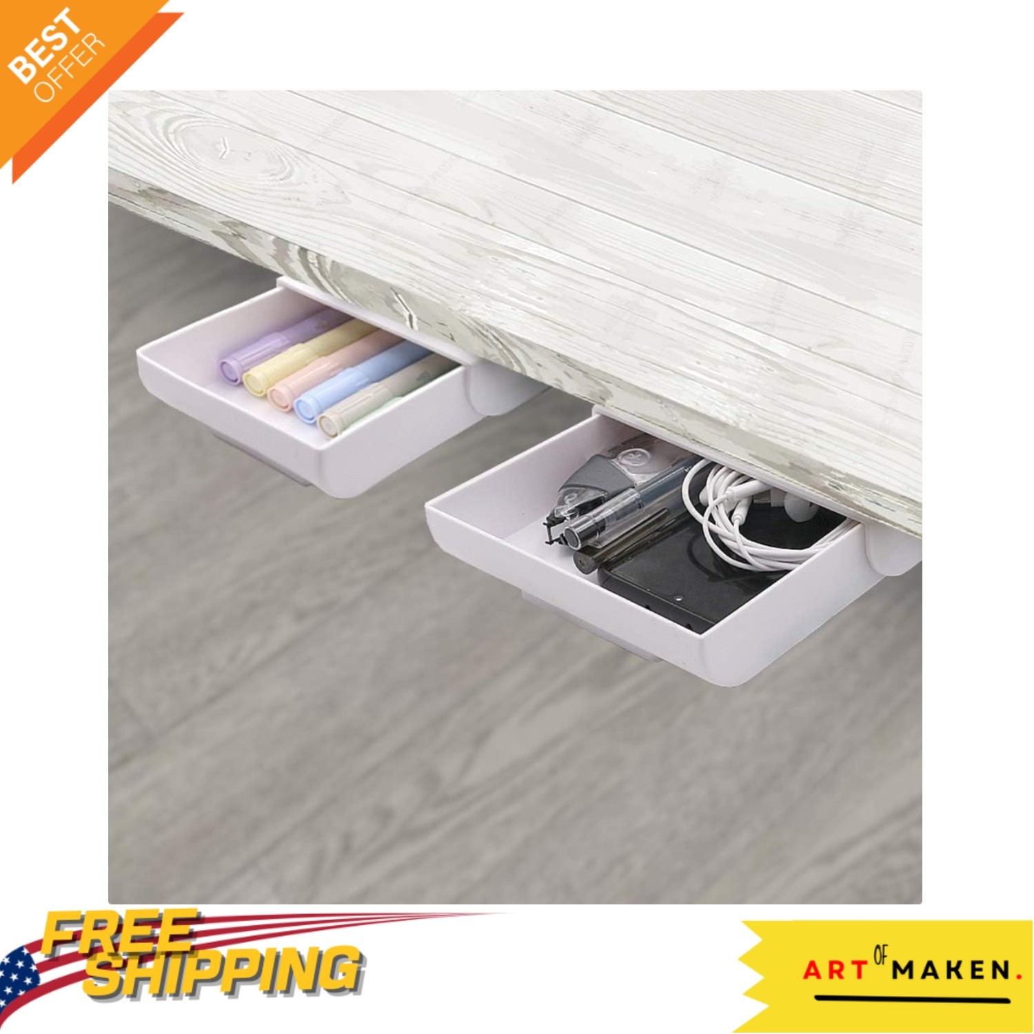 Hidden Slide Out Drawer Organizer – 2 Pack Self-Adhesive Storage Solutions