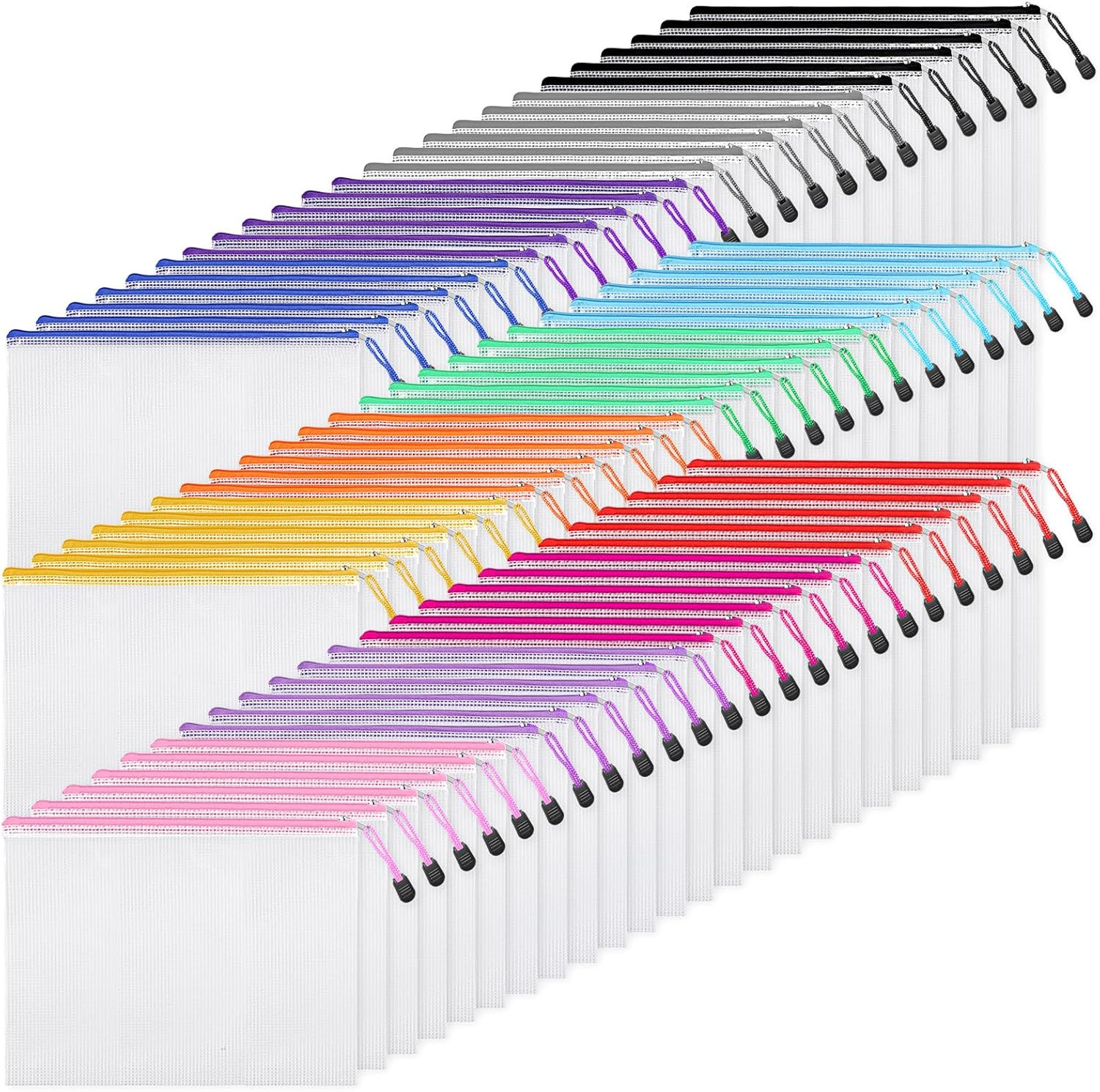 EOOUT 72Pcs Mesh Zipper Pouch, A4 Size, 12 Colors Zipper Bags for Organizing