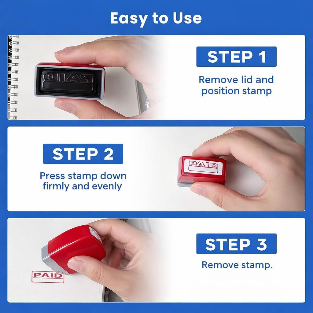 8PCS Office Stamps Set, Paid Scanned Approved Copy Faxed Completed Entered Retur
