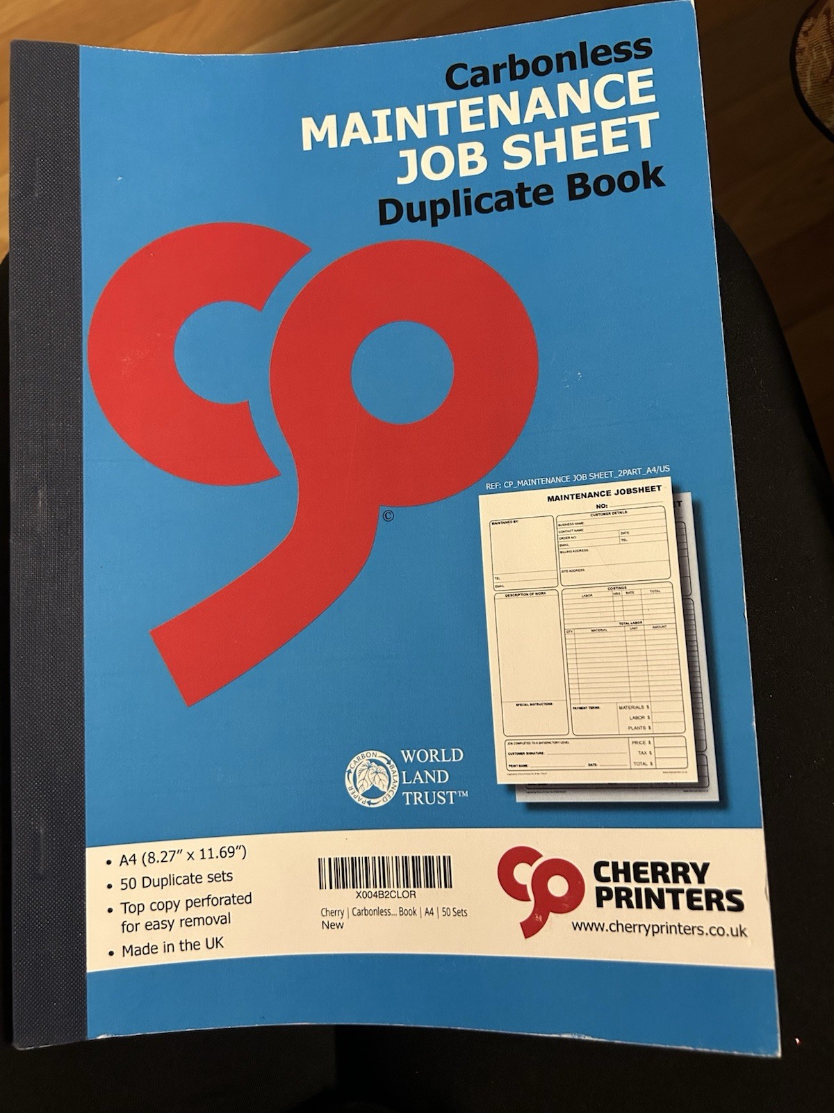 Cherry Carbonless Maintenance Job Sheet Duplicate Book 50 Duplicate Sets