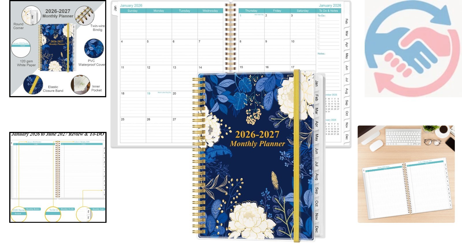 Professional 2026-2027 Calendar Planner with Inner Pocket & Laminated Tabs