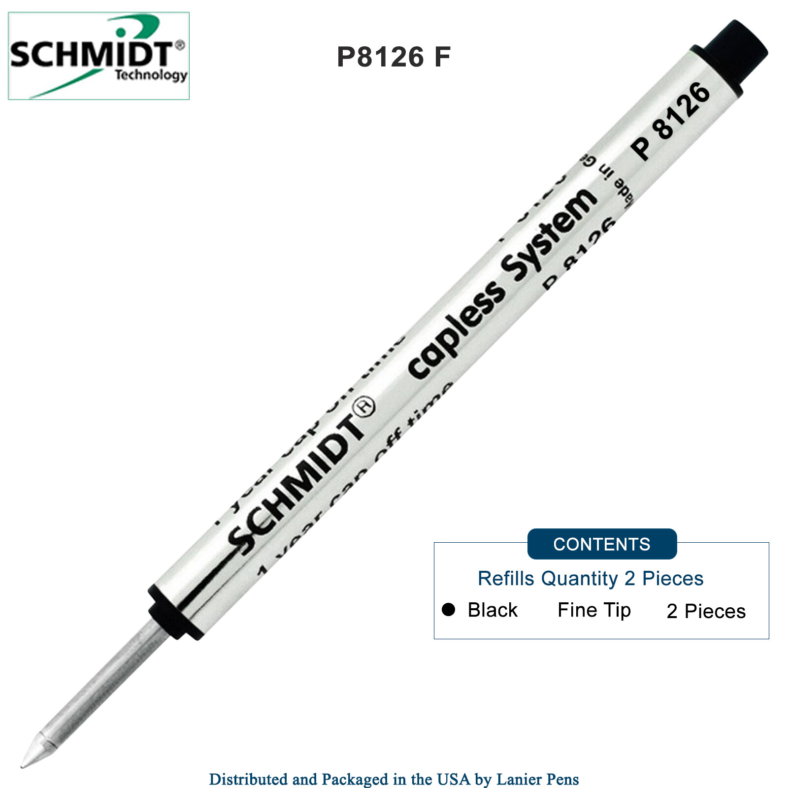 2 X – Schmidt P8126 Short Capless Rollerball Refill fits Retro 1951 Tornado …