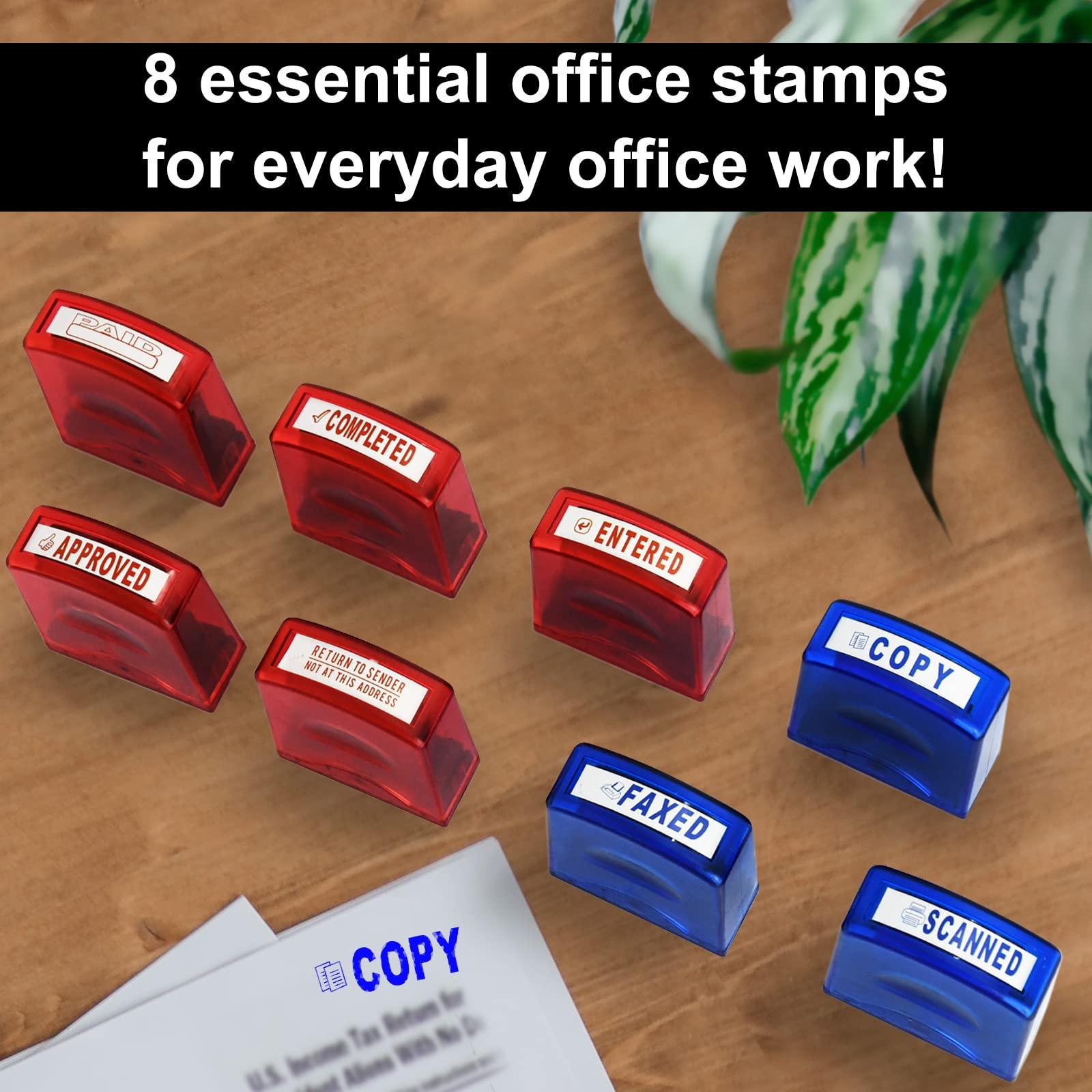 8 PCS Self-Inking Rubber Stamp Set for Office Stamps Business Stamp Message A…