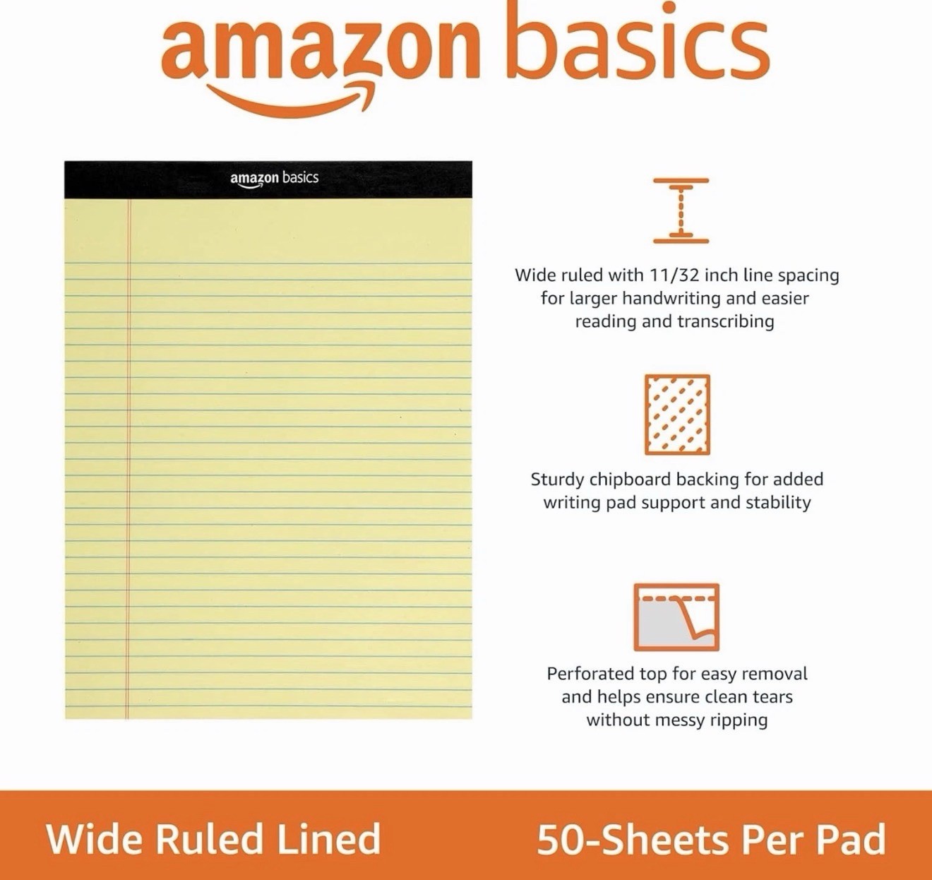 50 Sheet Wide Ruled Lined Writing Note Pad, 8.5″ X 11.75″, 12-Pack, 600 Perforat