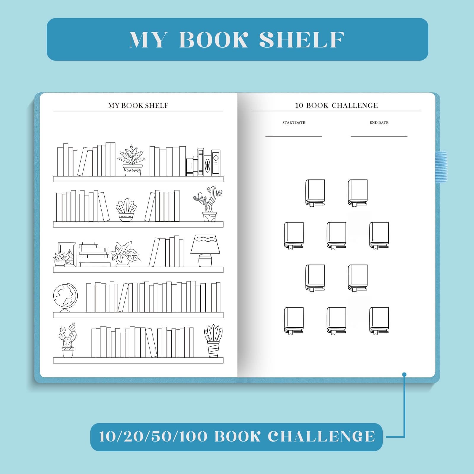 Elegant Reading Journal Book Log for 110 Reviews Ocean Blue A5 Size Gift
