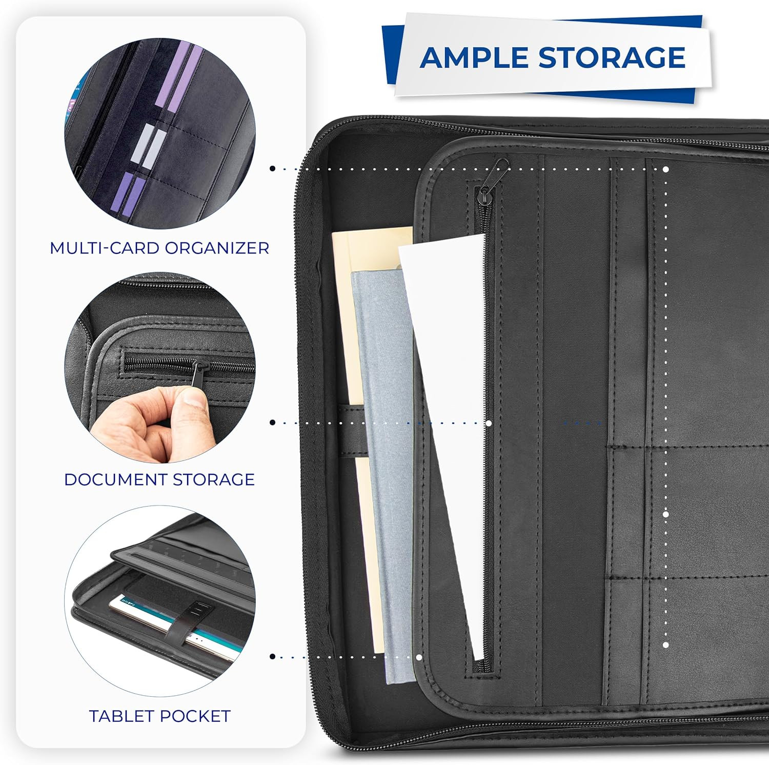Professional Padfolio with Secure Zippered Closure, 10.1 Inch Tablet Sleeve, and