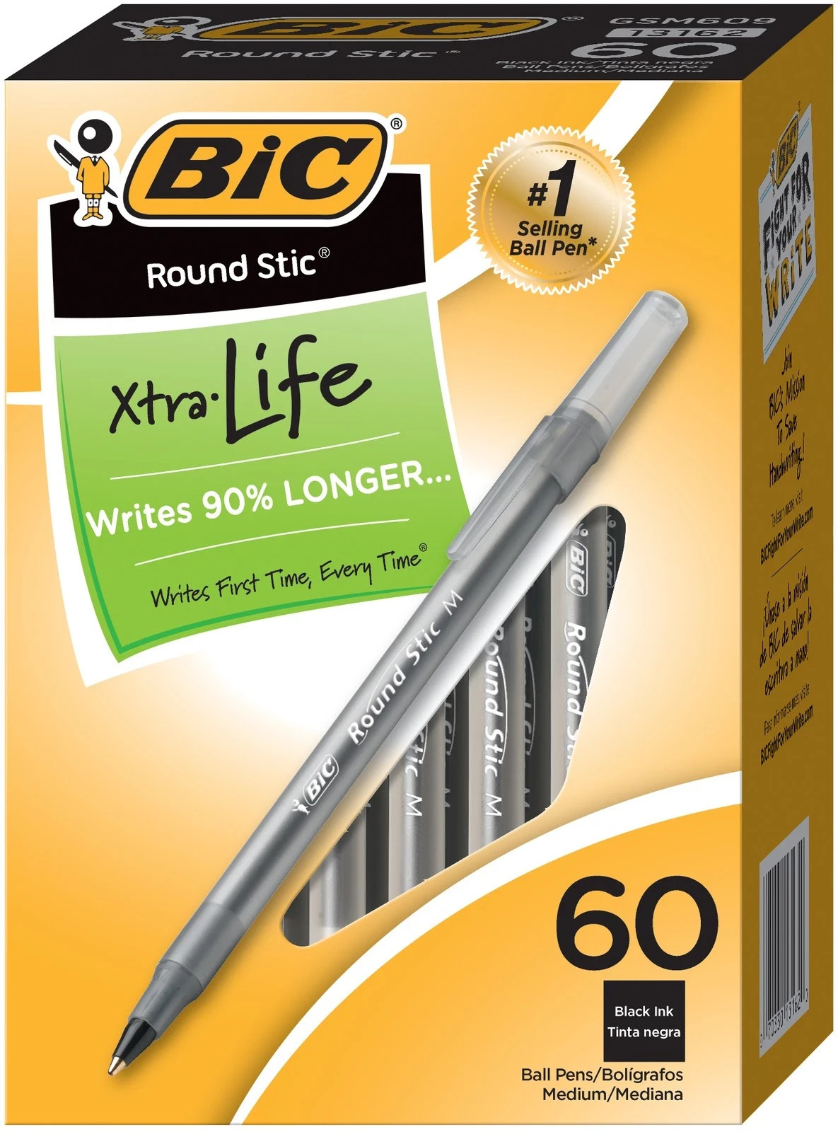 3 boxes BIC Round Stic Xtra Life Ball Pen, Medium Point (1.0 mm) Black, 60-Count