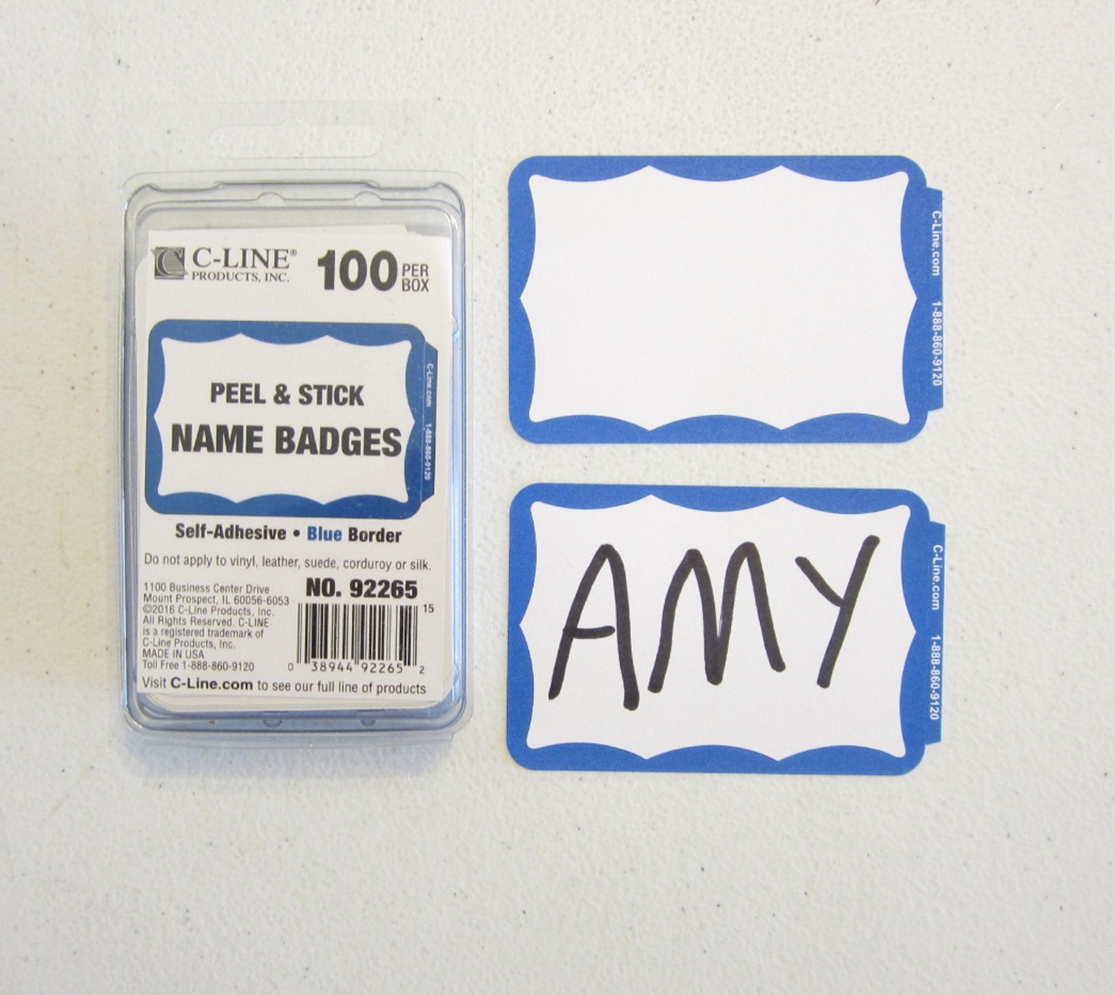 100 BLUE BORDER BADGES NAME TAGS LABELS ID STICKERS PEEL AND STICK ADHESIVE
