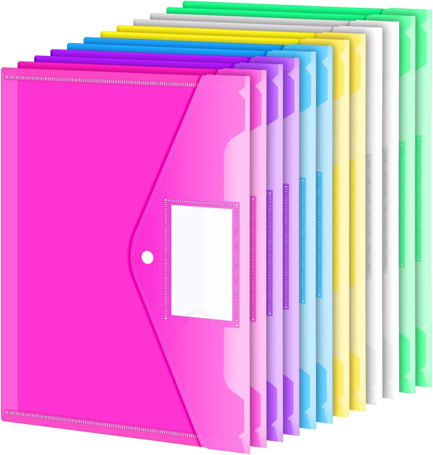 Sooez 12 Pack Folders Plastic Envelopes with Snap Closure, Clear Plastic File Fo