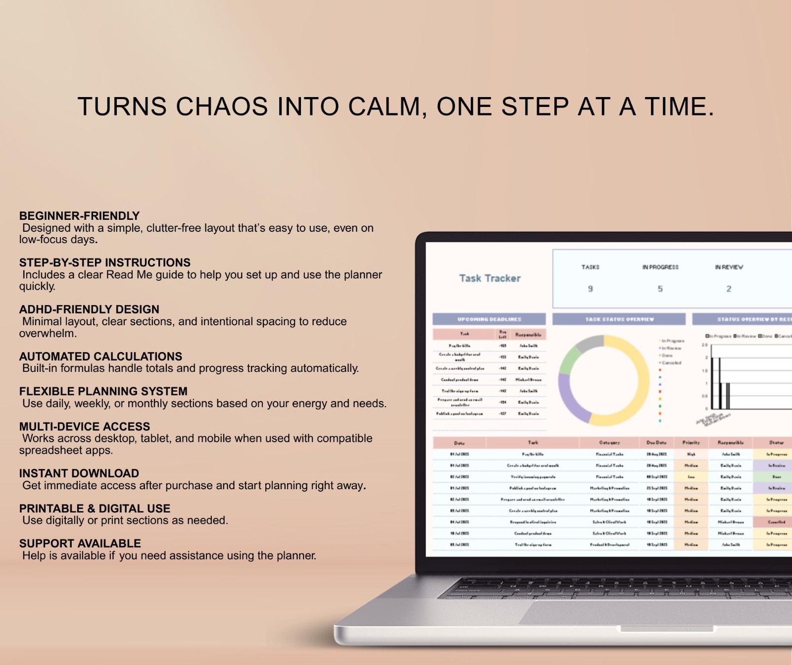Digital ADHD Planner Spreadsheet Google Sheets Habit Task Tracker