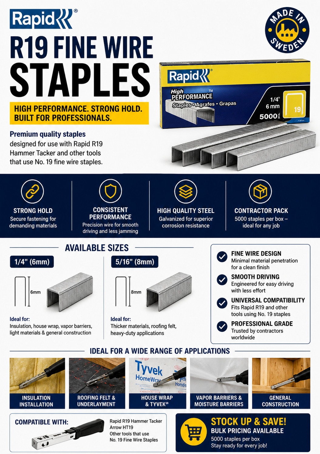 ® Standard Staples, 1/4″, Full 6mm Strip, Box of 5,000 – 10bx